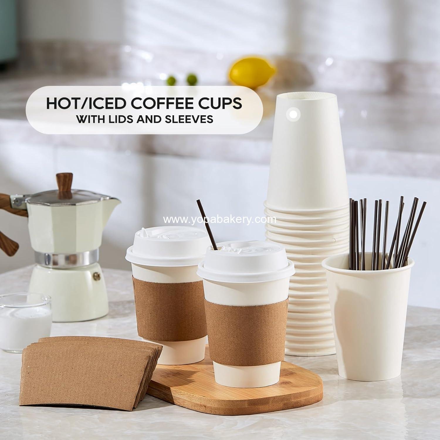 Wholesale 100 Pack 12 oz Disposable Paper Coffee Cups with Lids, Sleeves, and Stirrers for Hot/Cold Beverages - Suitable for Water, Juice, or Tea, Factory
