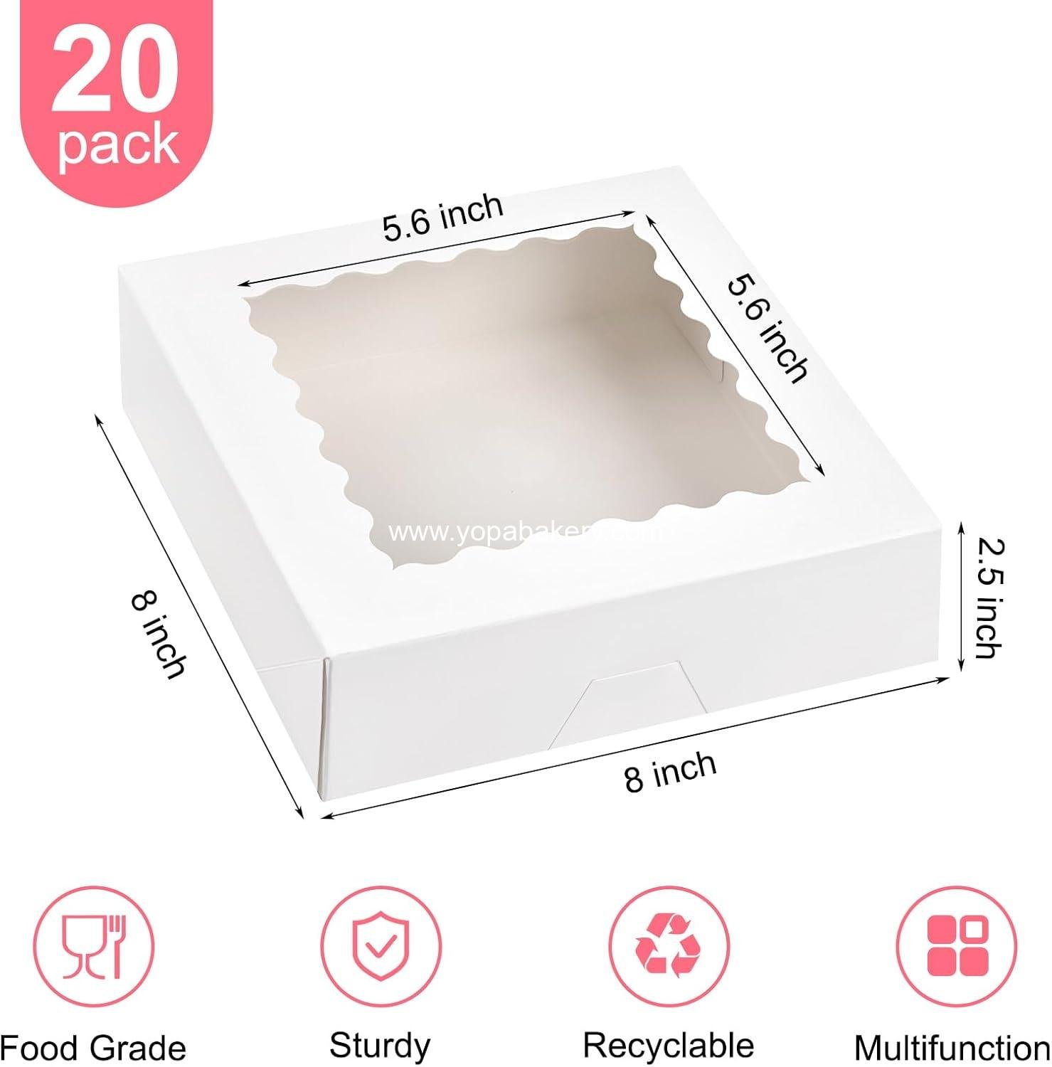 Wholesale 20 PCS Pie Boxes 8 x 8 x 2.5 Inches Bakery Boxes with Window Auto-Popup Treat Boxes for Chocolate Strawberries Pastries Muffins Donuts Manufacturer