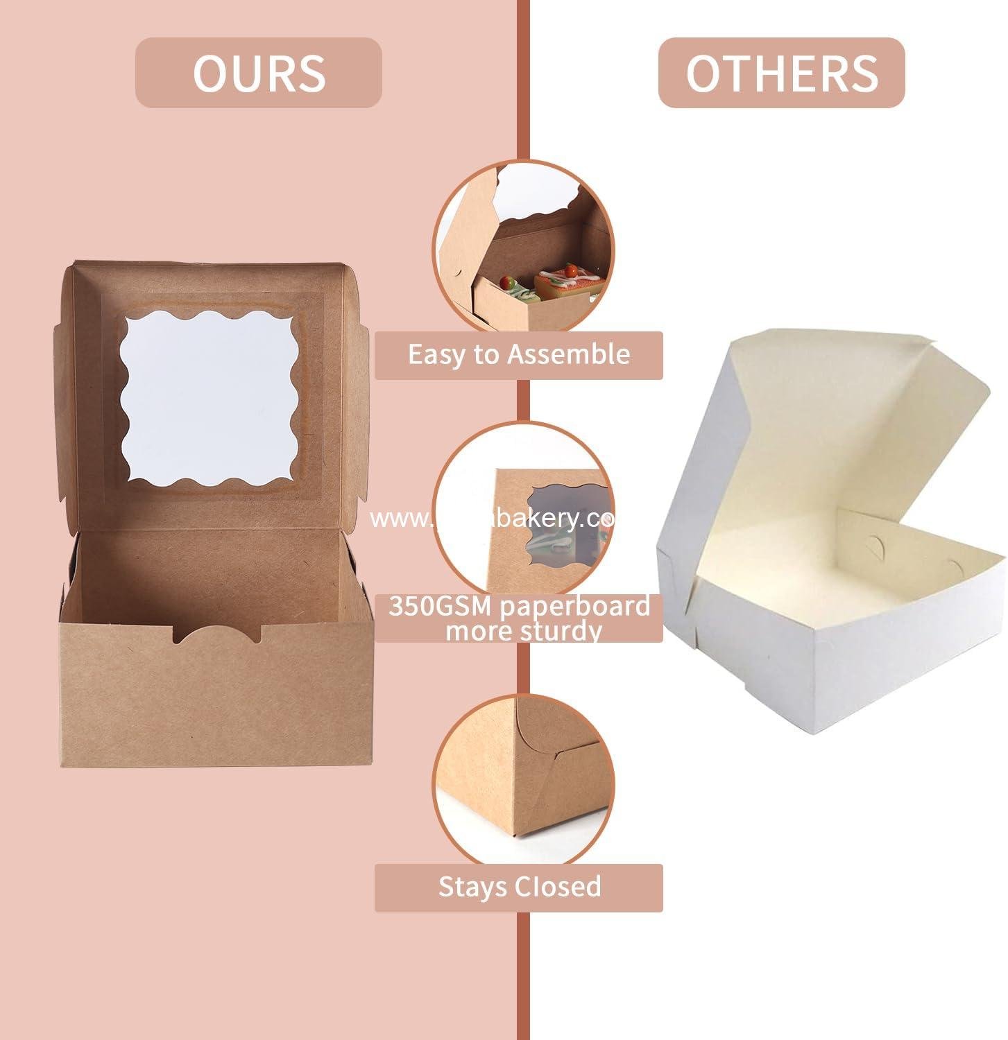 Wholesale 100 pcs 6x6x3 Inches Small Cake Box with Window, Mini Dessert and Pastry Containers for Cookies, Pies, Strawberries, Chocolates, Cupcakes with Paper Stickers (Brown) - Factory Wholesale 100 pcs 6x6x3 Inches Small Cake Box with Window, Mini Dessert and Pastry Containers for Cookies, Pies, Strawberries, Chocolates, Cupcakes with Paper Stickers (Brown) - Factory