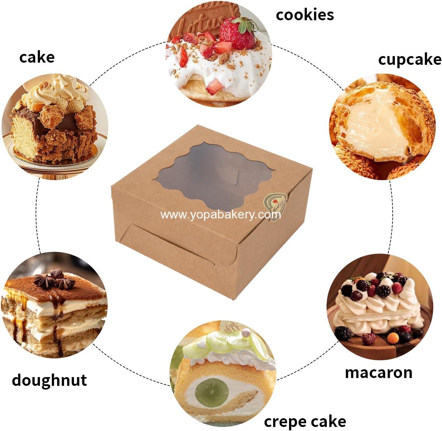 Wholesale 100 pcs 6x6x3 Inches Small Cake Box with Window, Mini Dessert and Pastry Containers for Cookies, Pies, Strawberries, Chocolates, Cupcakes with Paper Stickers (Brown) - Factory Wholesale 100 pcs 6x6x3 Inches Small Cake Box with Window, Mini Dessert and Pastry Containers for Cookies, Pies, Strawberries, Chocolates, Cupcakes with Paper Stickers (Brown) - Factory