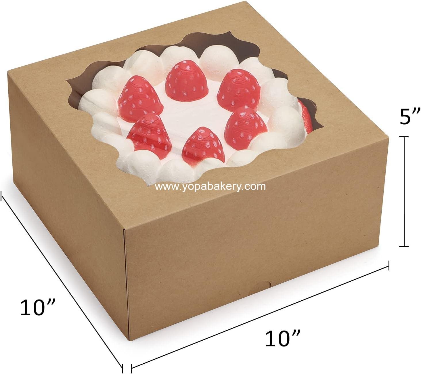 Wholesale 10x10x5 Auto-popup Cake Boxes with Window, 24pcs Quick Fold Brown Bakery Boxes, Easy Assemble Gift Box for Pies, Cookies, Pastries, Chocolates, Party, Wedding Factory