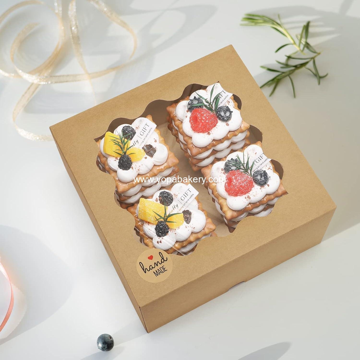 Wholesale 10x10x5 Auto-popup Cake Boxes with Window, 24pcs Quick Fold Brown Bakery Boxes, Easy Assemble Gift Box for Pies, Cookies, Pastries, Chocolates, Party, Wedding Factory