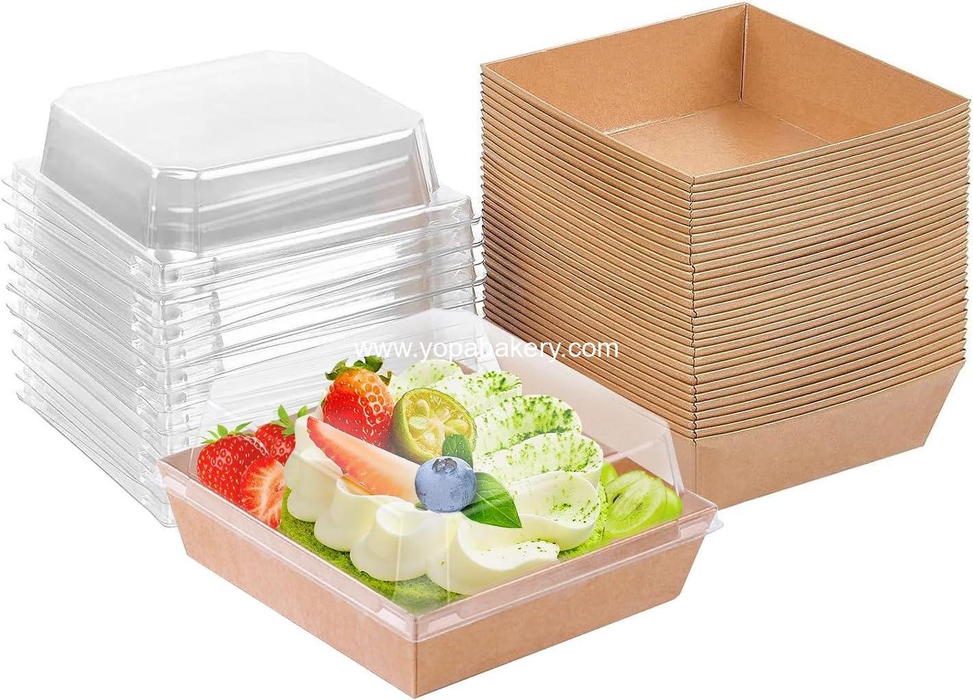 50 Pack Small Paper Charcuterie Boxes with Clear Lids, Dessert Boxes Square Disposable Paper Bakery Boxes to Go Food Containers for Desserts, Sandwich, Cookie, Sushi, Cake Slice and Strawberries