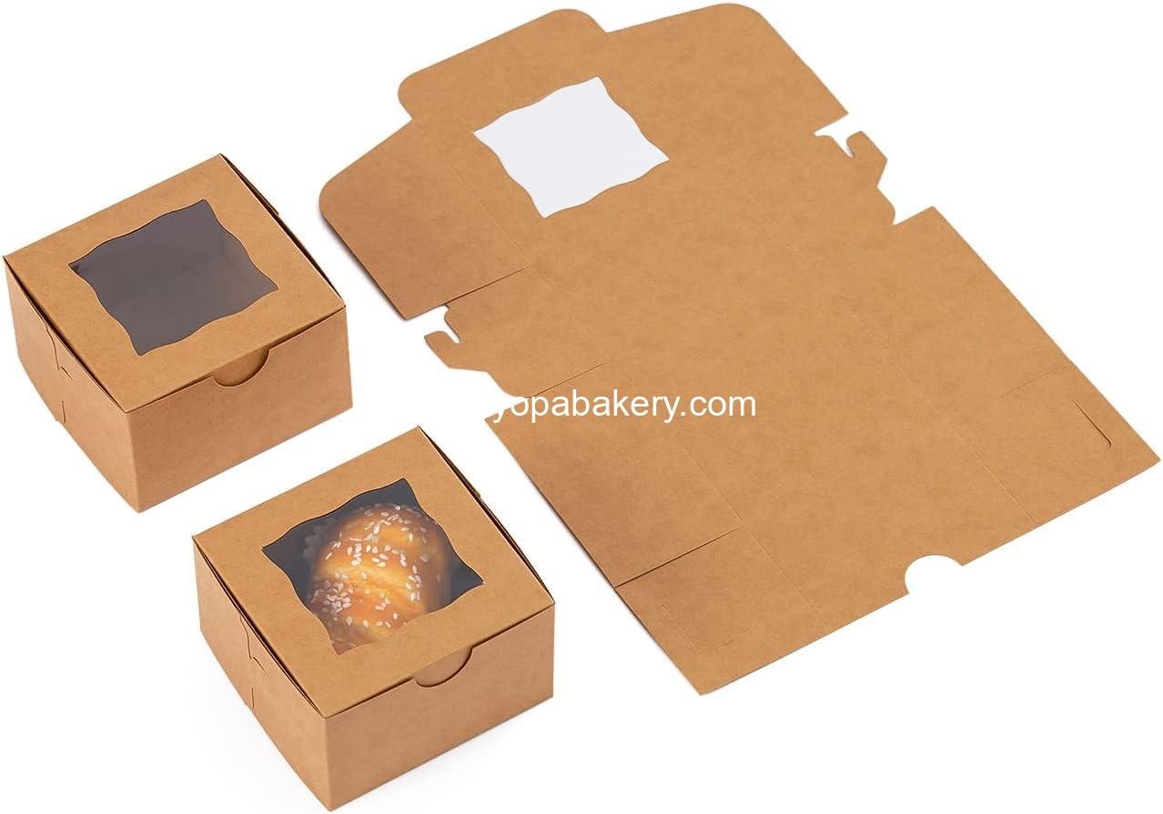 Wholesale 100Pcs Paper Cookie Boxes with Window - Small Bakery Boxes 4x4x2.5 Inches for Pastries, Cupcakes, Desserts, Donuts, Chocolate Strawberries, Candy, Treat Boxes (Brown) Factory