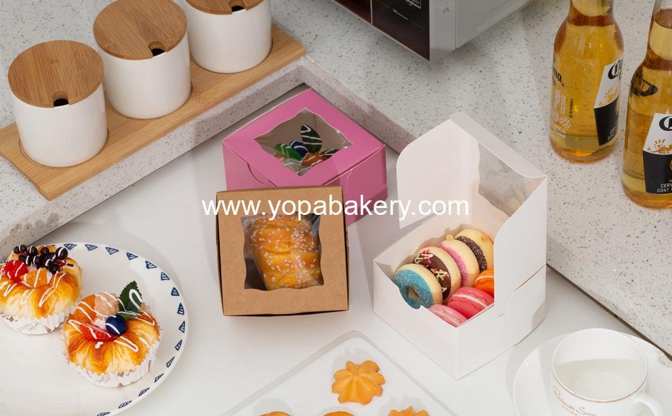 Wholesale 100Pcs Paper Cookie Boxes with Window - Small Bakery Boxes 4x4x2.5 Inches for Pastries, Cupcakes, Desserts, Donuts, Chocolate Strawberries, Candy, Treat Boxes (Brown) Factory