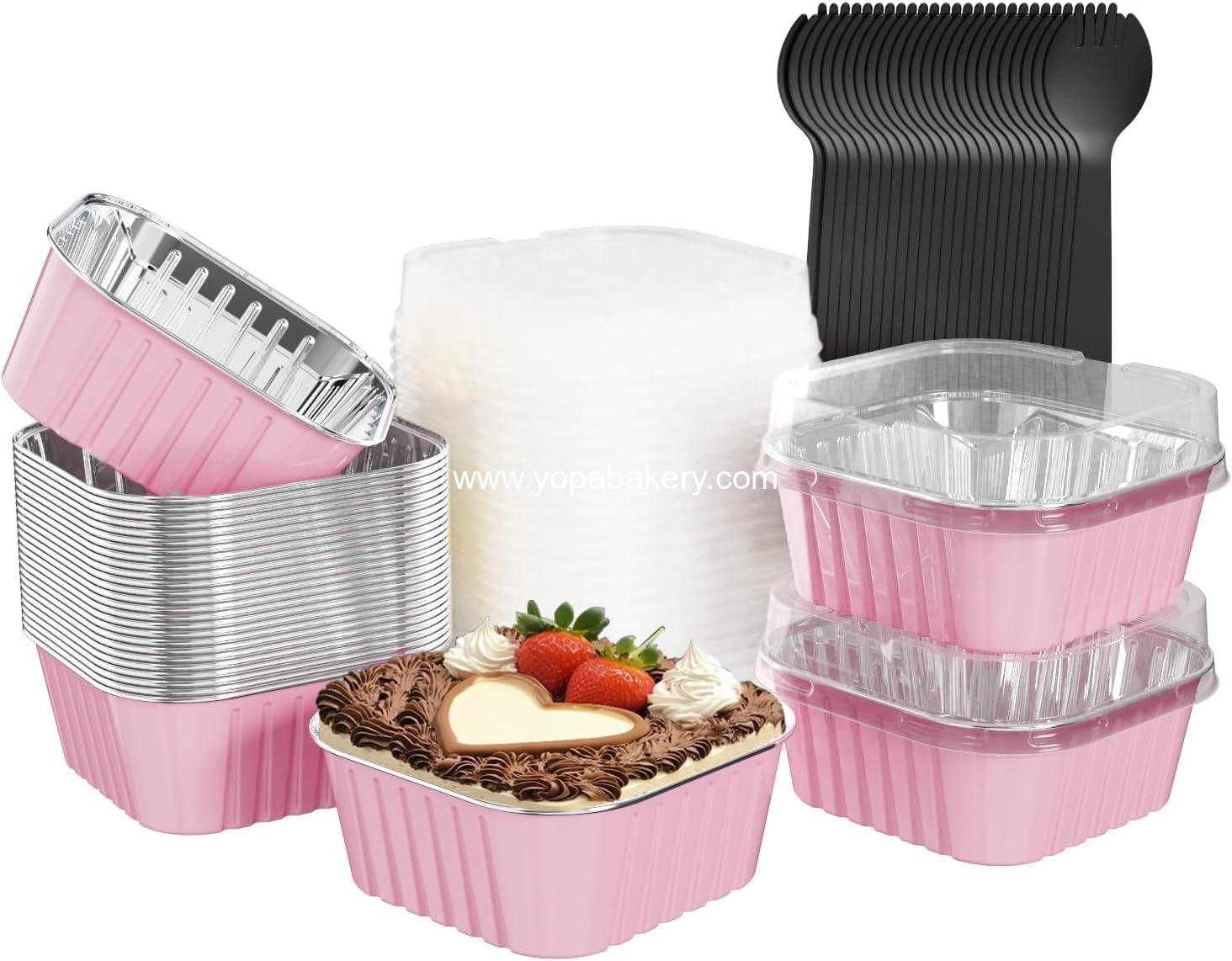 Wholesale 25 Pack Mini Cake Pans with Lids, Disposable Loaf Pans, Aluminum Foil Baking Cups, Dessert Ramekins for Weddings, Birthdays, and Picnics, 5oz (Pink) Factory