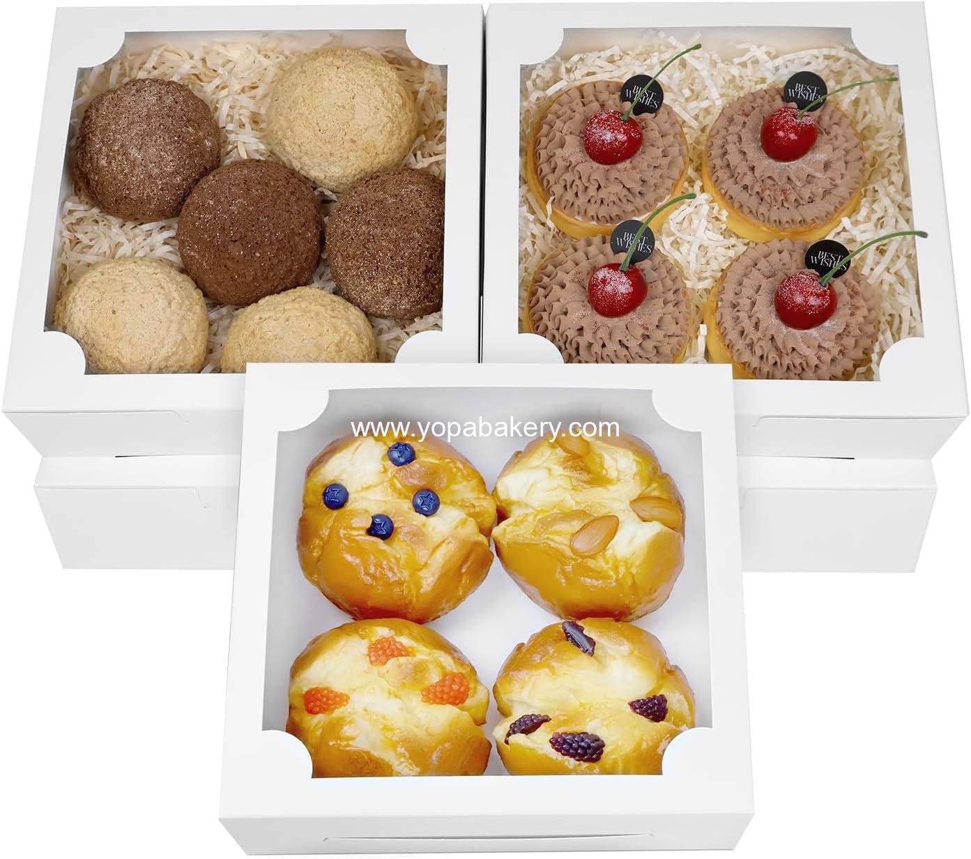 20pcs 8x8x2.5 Inch White Bakery Boxes Cookie Boxes with Window Treat Boxes Dessert Boxes for Cookie,Pastry,Donut,Muffins,Chocolate,Cupcake and Pie for Gift Giving