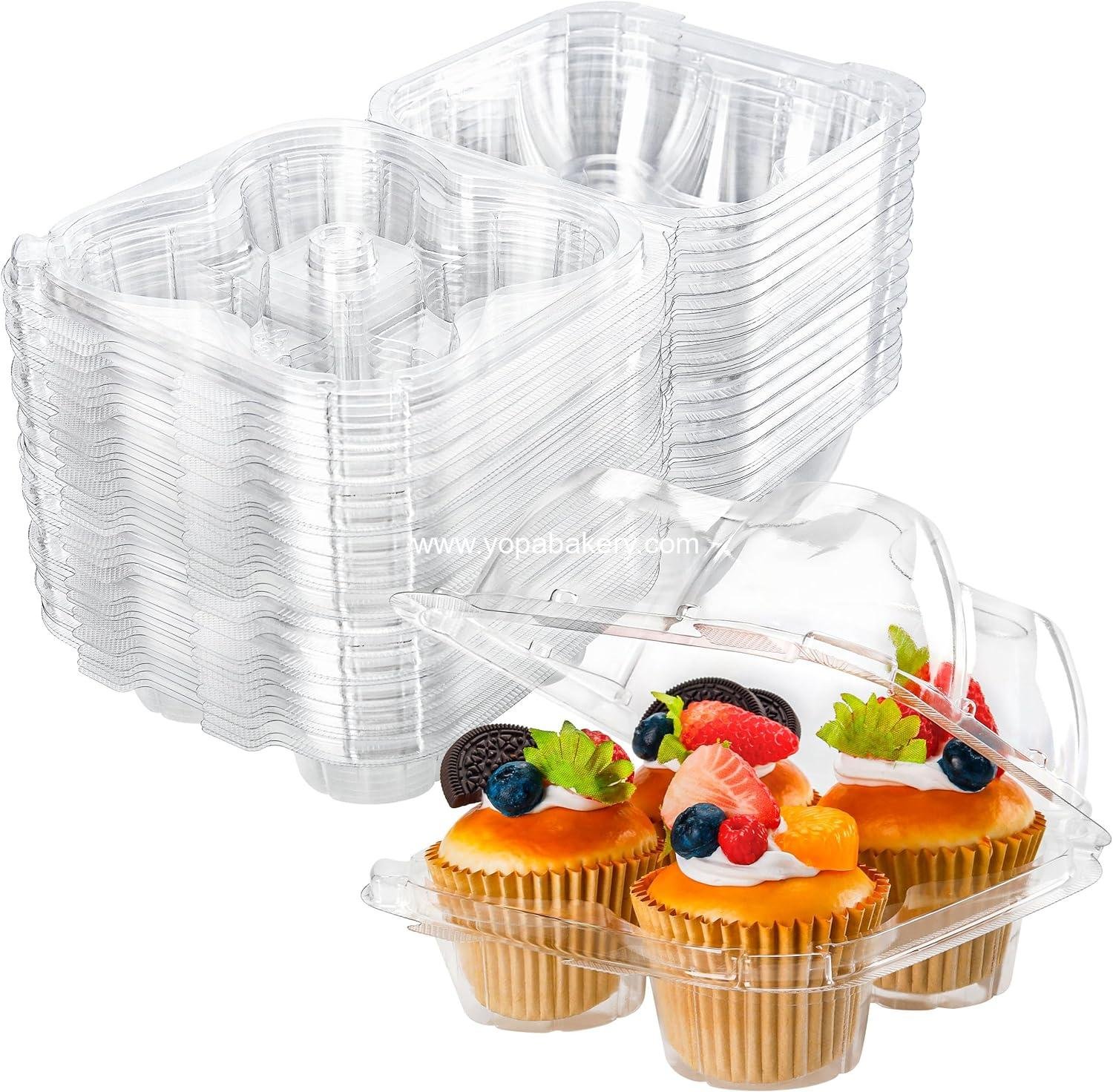 4 Compartment Cupcake Containers 20 Pack Cupcake Holder with Connected Airtight Lid Cupcake Boxes for 80 Cupcakes Muffins, BPA Free, Standard Size