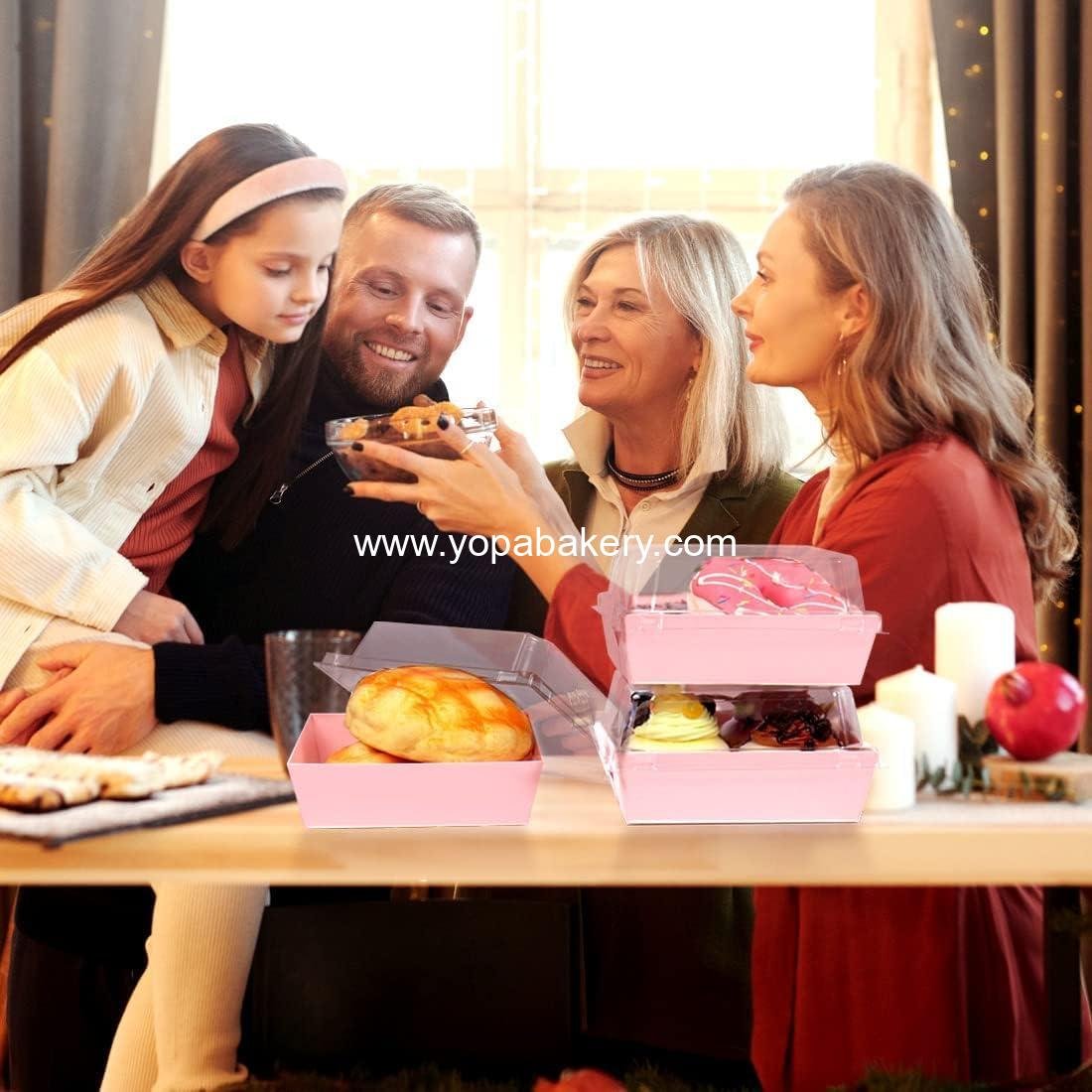 Wholesale 100 Pack Charcuterie Boxes with Clear Secure Lids and 100 Stickers, 5.3x4.9x2.5 Inches, Valentine's Day Pink Square Disposable Food Containers for Cookies, Sandwiches, Pastries, and Desserts - Factory