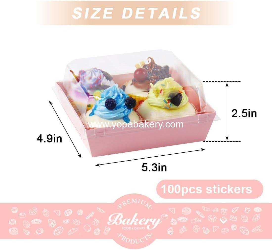 Wholesale 100 Pack Charcuterie Boxes with Clear Secure Lids and 100 Stickers, 5.3x4.9x2.5 Inches, Valentine's Day Pink Square Disposable Food Containers for Cookies, Sandwiches, Pastries, and Desserts - Factory
