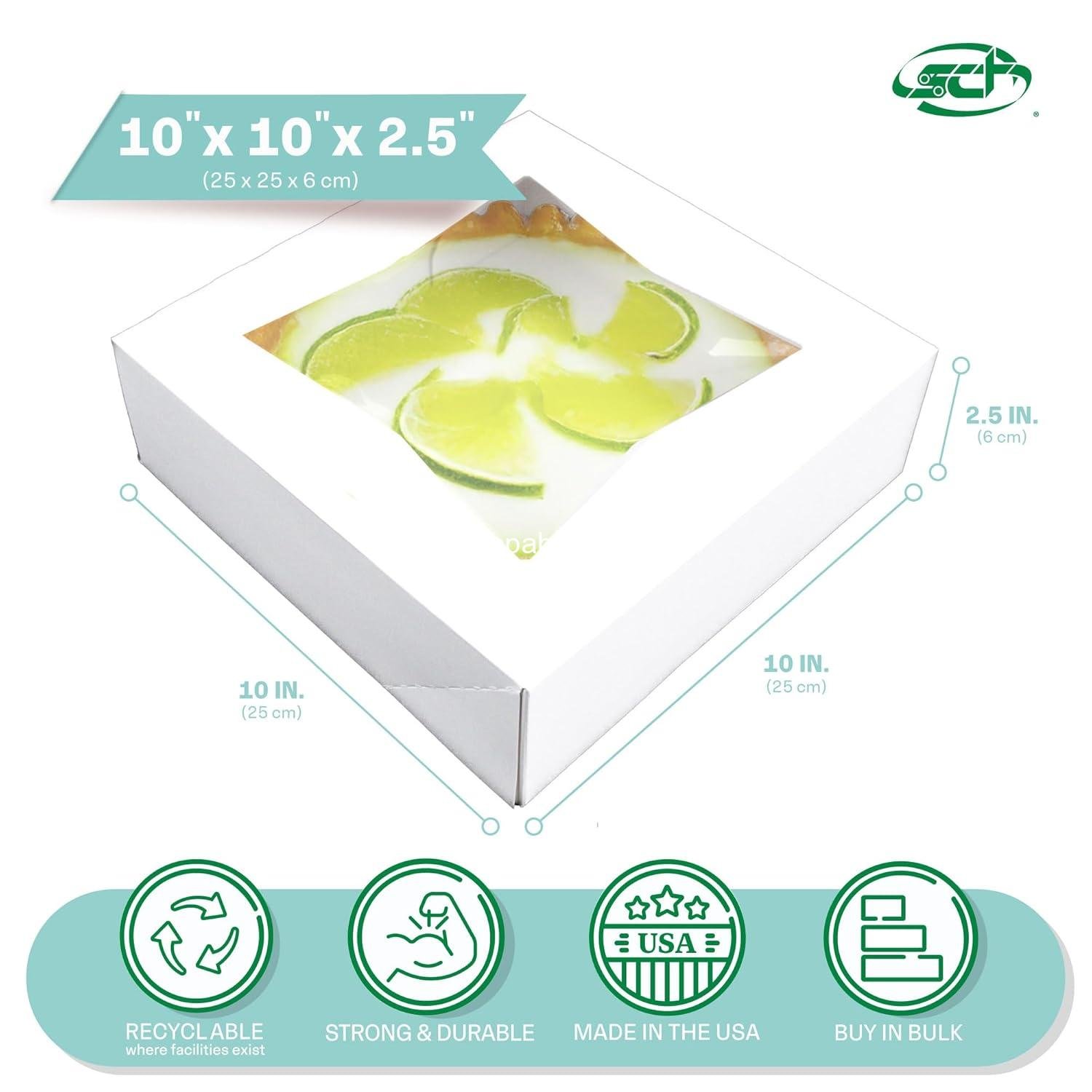 Wholesale White Bakery Boxes with Attached Flip Top, 10 x 10 x 2.5, 4-Corner Beers Design, Paper, 200/Carton, Factory