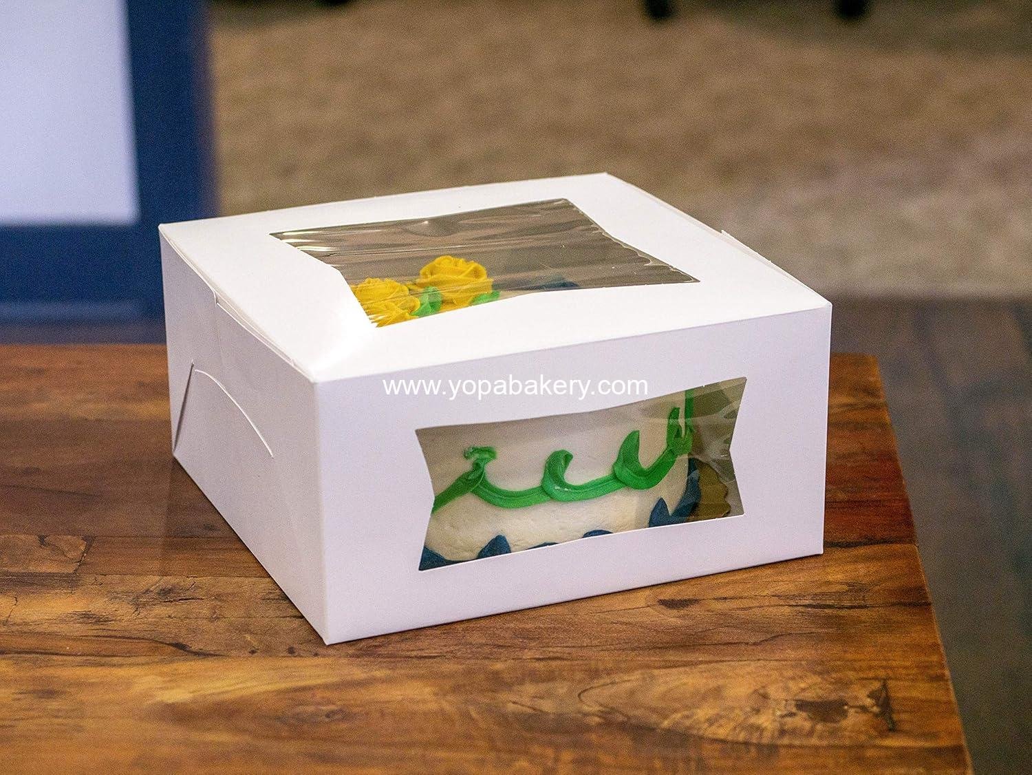 Wholesale White Bakery Boxes with Attached Flip Top, 10 x 10 x 2.5, 4-Corner Beers Design, Paper, 200/Carton, Factory