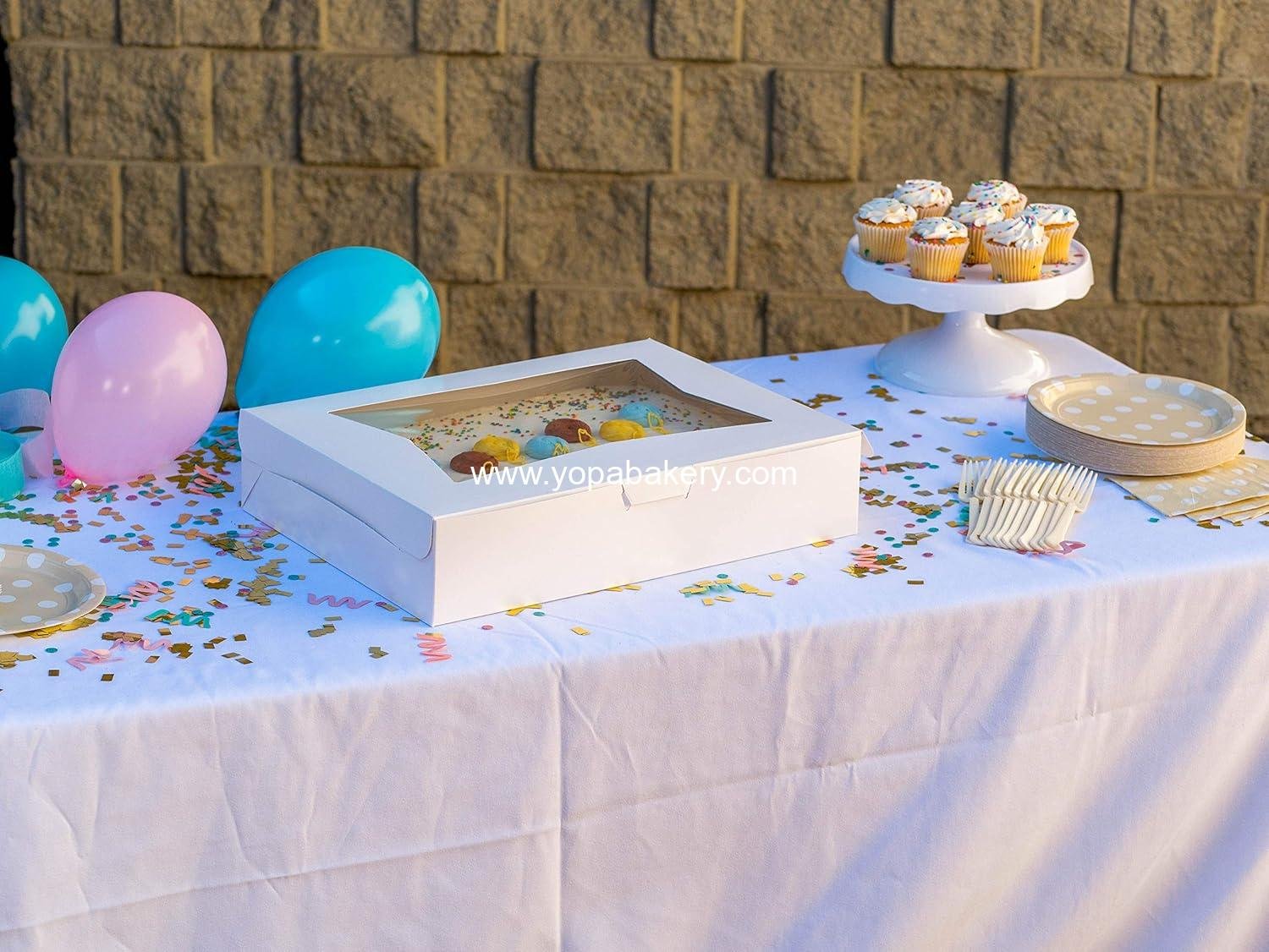 Wholesale White Bakery Boxes with Attached Flip Top, 10 x 10 x 2.5, 4-Corner Beers Design, Paper, 200/Carton, Factory