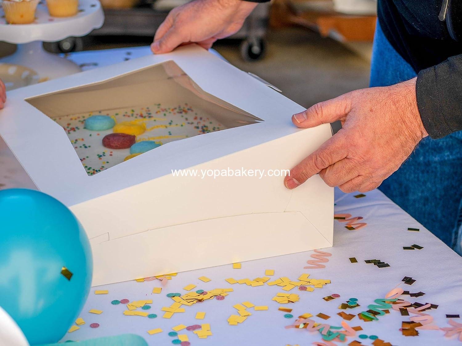 Wholesale White Bakery Boxes with Attached Flip Top, 10 x 10 x 2.5, 4-Corner Beers Design, Paper, 200/Carton, Factory