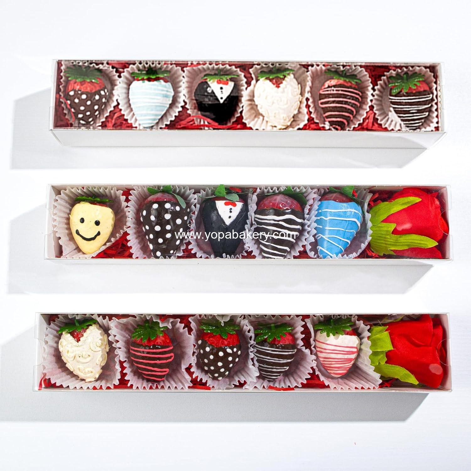 Wholesale 23PCS Strawberry Boxes 12x2¼x2 Inch with Clear Window, Drawer Boxes for Macarons and Chocolates, Wedding Favors, Party Supplies, Factory