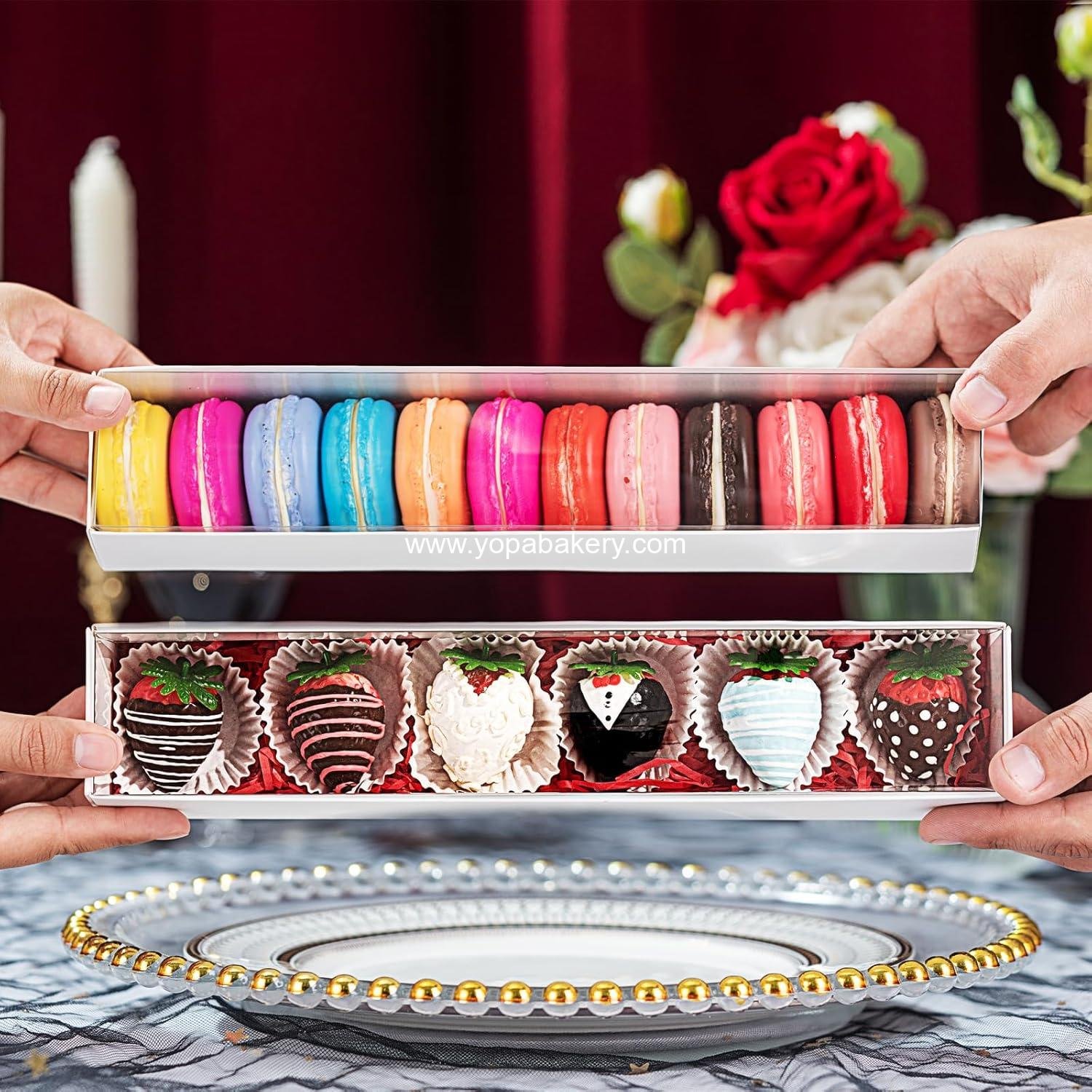 Wholesale 23PCS Strawberry Boxes 12x2¼x2 Inch with Clear Window, Drawer Boxes for Macarons and Chocolates, Wedding Favors, Party Supplies, Factory