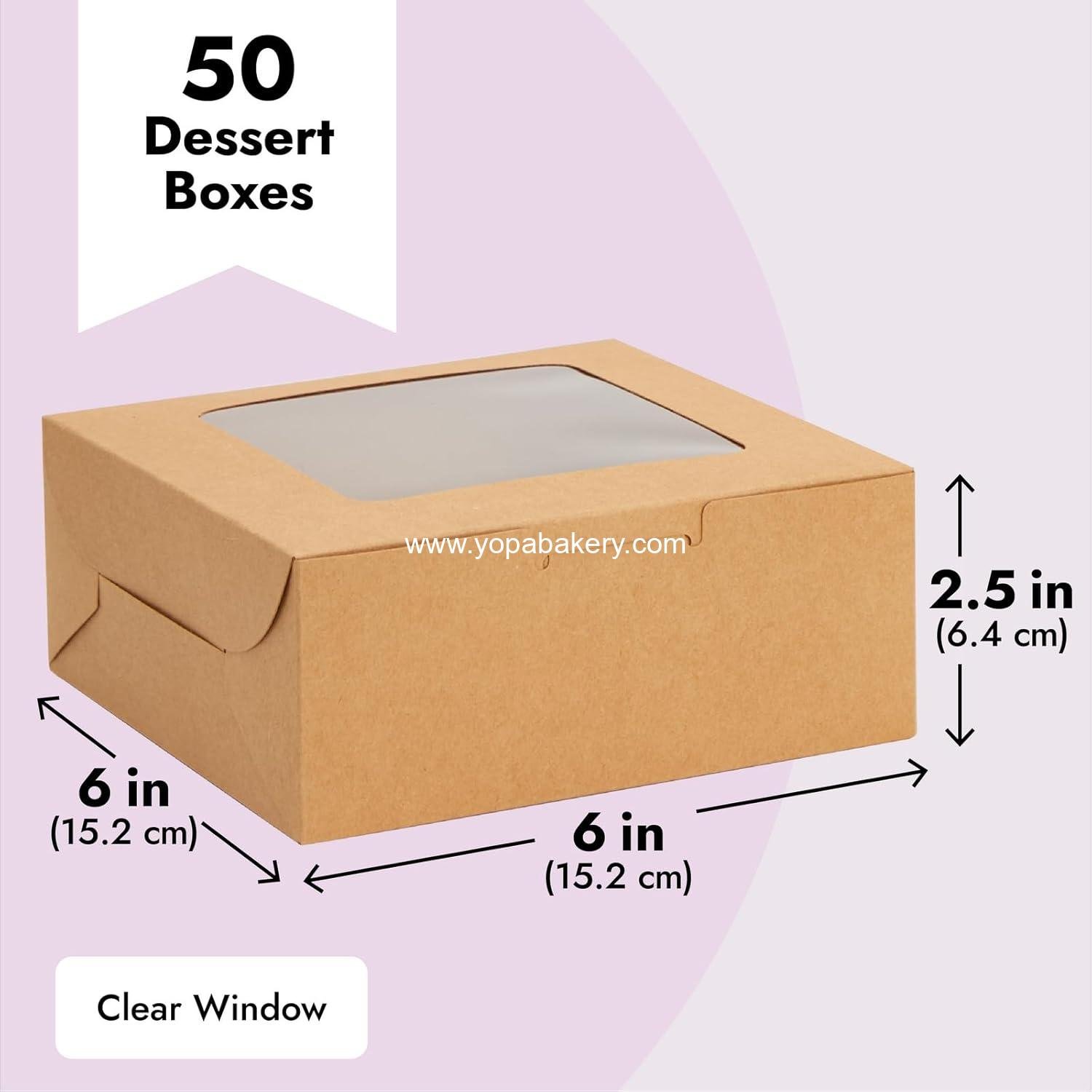 Wholesale Cookie Boxes with Window - 50-Pack, 6x6x2.5 in, Brown Paperboard - Bakery Boxes for Cookies, Cupcakes & Muffins Factory