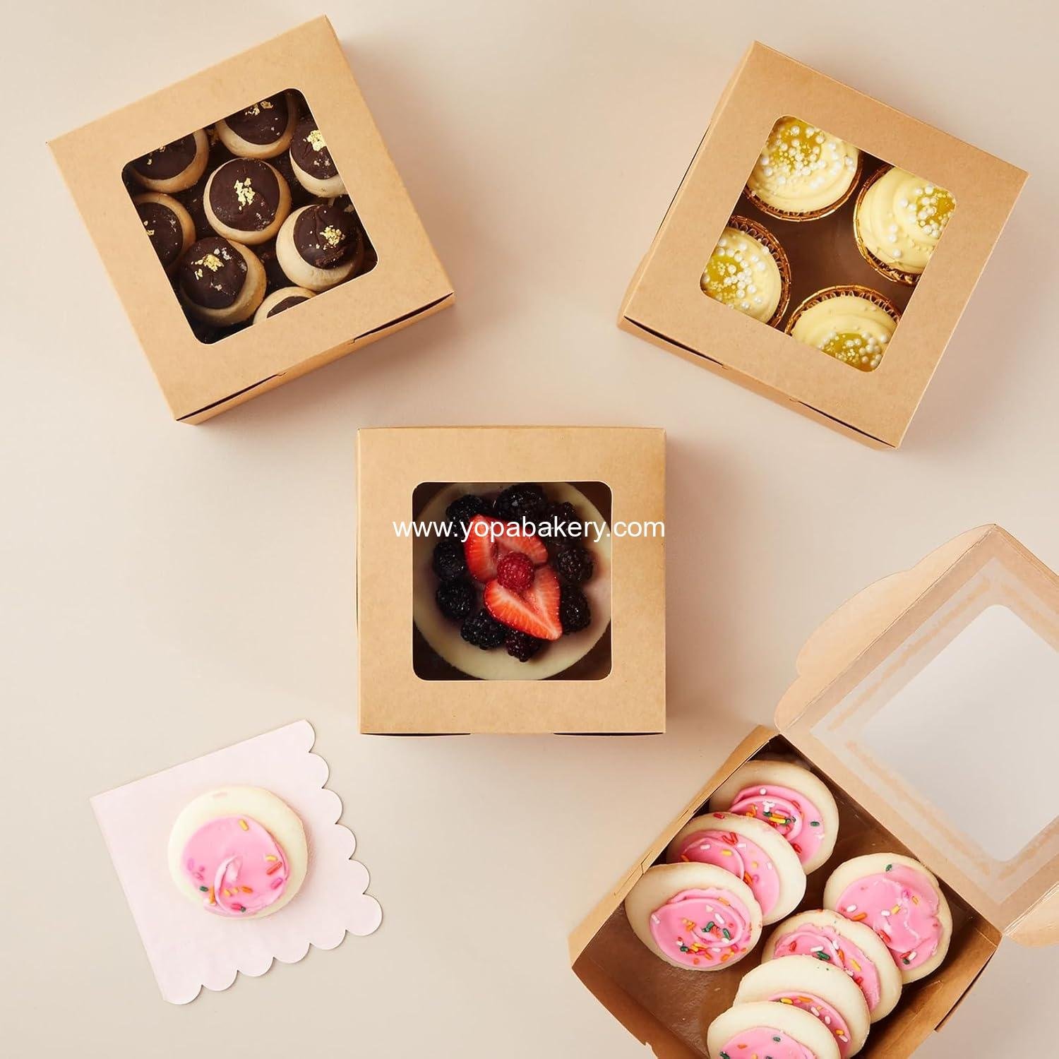 Wholesale Cookie Boxes with Window - 50-Pack, 6x6x2.5 in, Brown Paperboard - Bakery Boxes for Cookies, Cupcakes & Muffins Factory