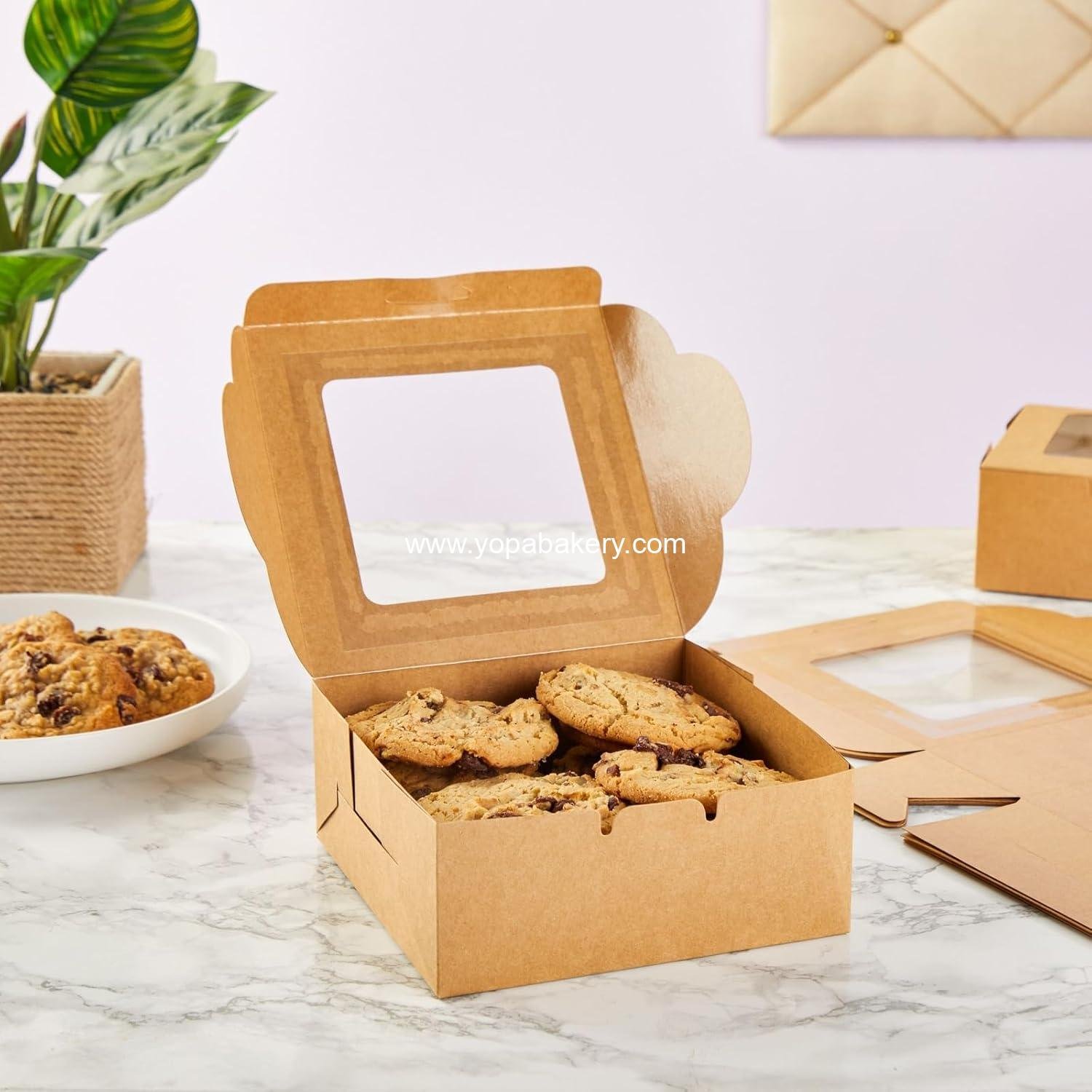 Wholesale Cookie Boxes with Window - 50-Pack, 6x6x2.5 in, Brown Paperboard - Bakery Boxes for Cookies, Cupcakes & Muffins Factory