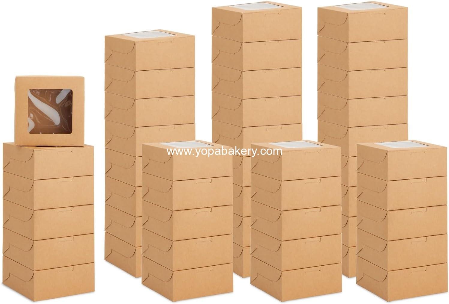 Wholesale Cookie Boxes with Window - 50-Pack, 6x6x2.5 in, Brown Paperboard - Bakery Boxes for Cookies, Cupcakes & Muffins Factory