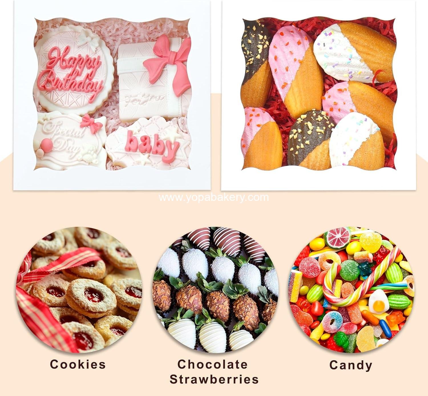 Wholesale 20 Pack Cookie Boxes 6x6x3 Inch Bakery Treat Boxes with Window for Macaron, Mini Cake, Chocolate Covered Strawberries, Pastry - Factory Wholesale 20 Pack Cookie Boxes 6x6x3 Inch Bakery Treat Boxes with Window for Macaron, Mini Cake, Chocolate Covered Strawberries, Pastry - Factory