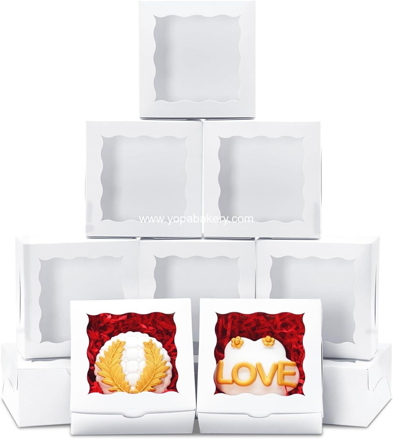 40pcs Cookie Boxes 4x4x2 Inch Bakery Boxes with Window Dessert Treat Box Chocolate Covered Strawberries Box for Wedding Party Birthday