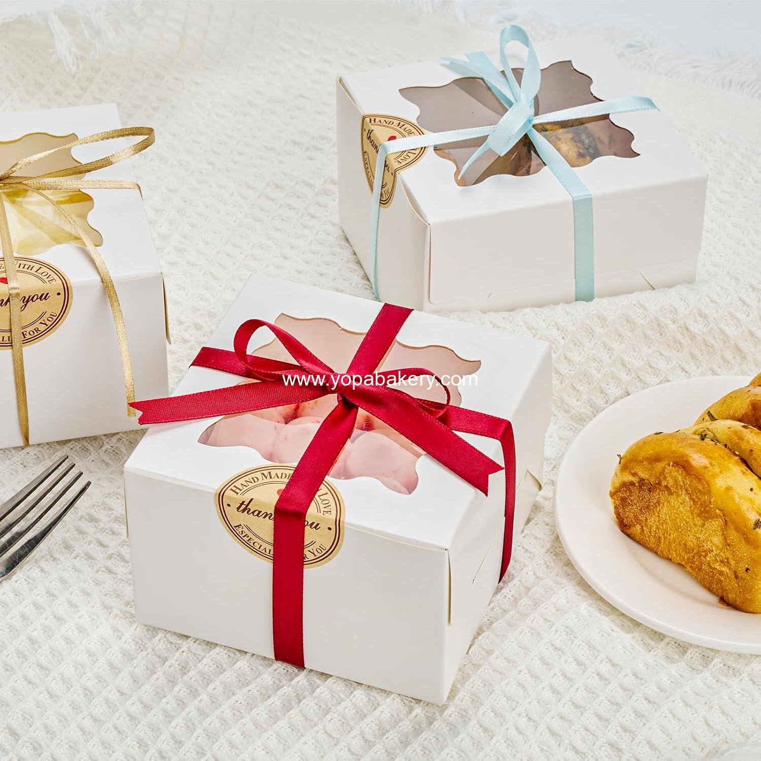 Wholesale 30pcs White Cookie Boxes with Window, 4x4x2.5 Inches Small Bakery Boxes with Stickers for Mini Cakes, Macarons, Cupcakes, Treats, Desserts, Candy, Donuts, Cookies, Strawberries, Chocolate Factory