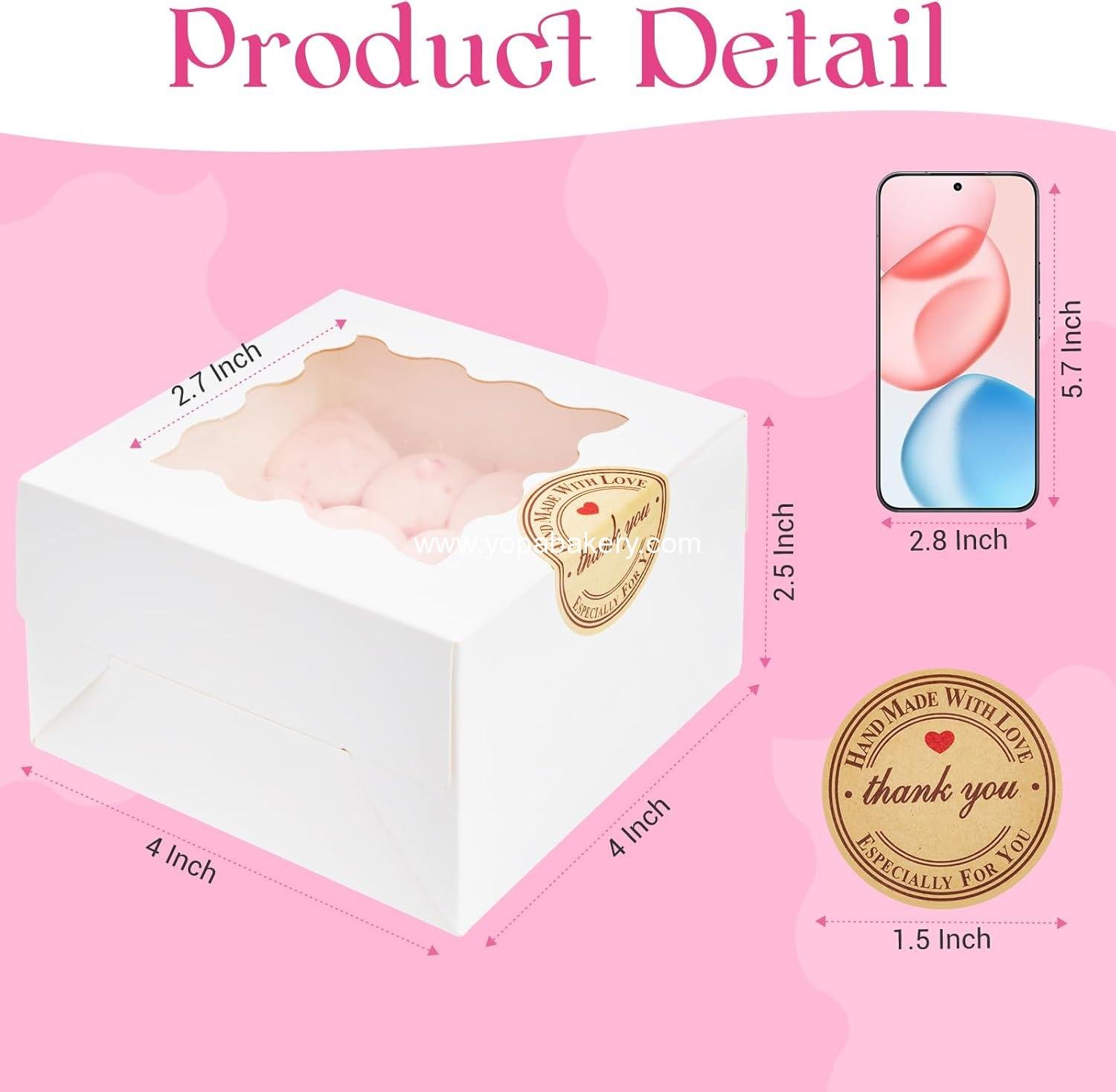 Wholesale 30pcs White Cookie Boxes with Window, 4x4x2.5 Inches Small Bakery Boxes with Stickers for Mini Cakes, Macarons, Cupcakes, Treats, Desserts, Candy, Donuts, Cookies, Strawberries, Chocolate Factory