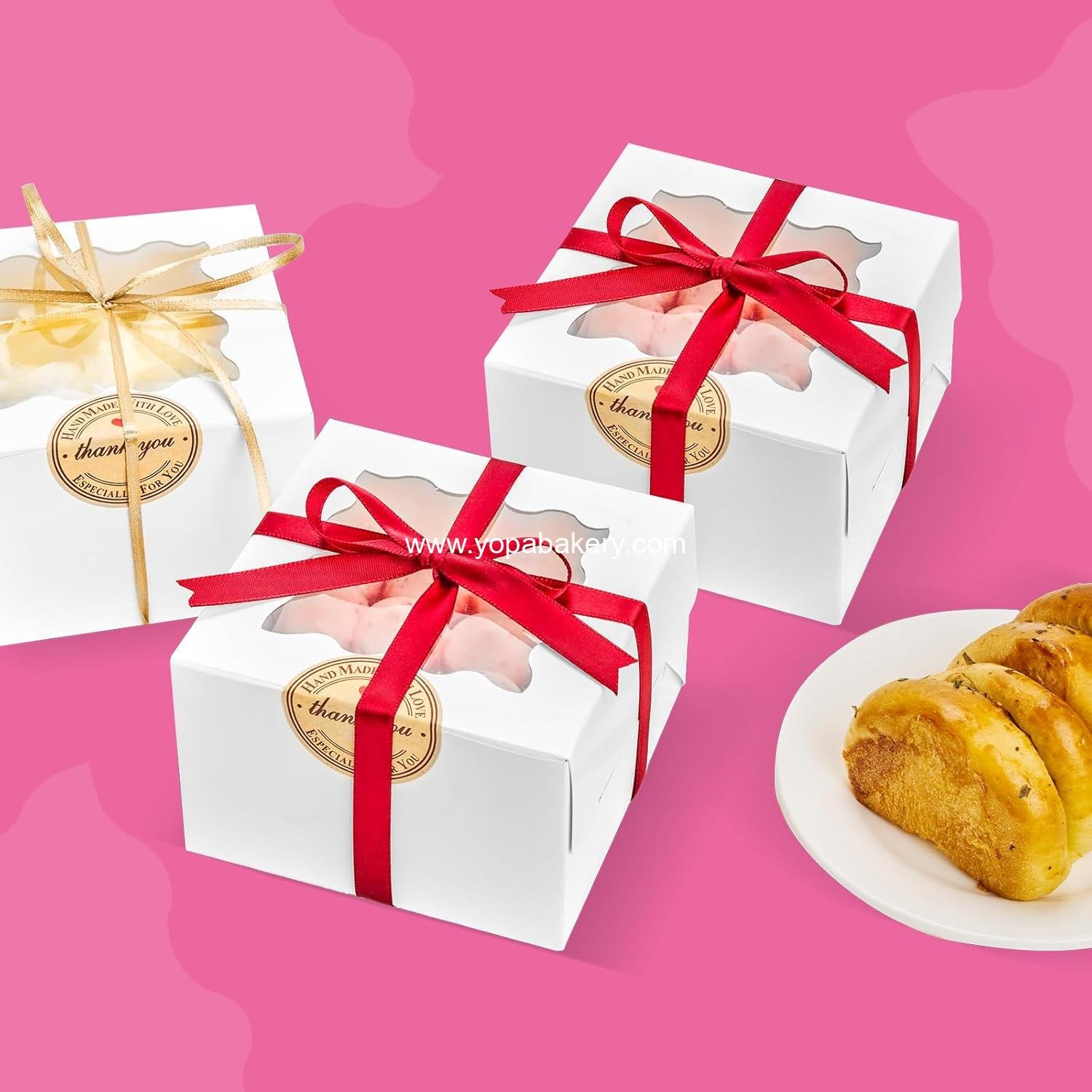 Wholesale 30pcs White Cookie Boxes with Window, 4x4x2.5 Inches Small Bakery Boxes with Stickers for Mini Cakes, Macarons, Cupcakes, Treats, Desserts, Candy, Donuts, Cookies, Strawberries, Chocolate Factory