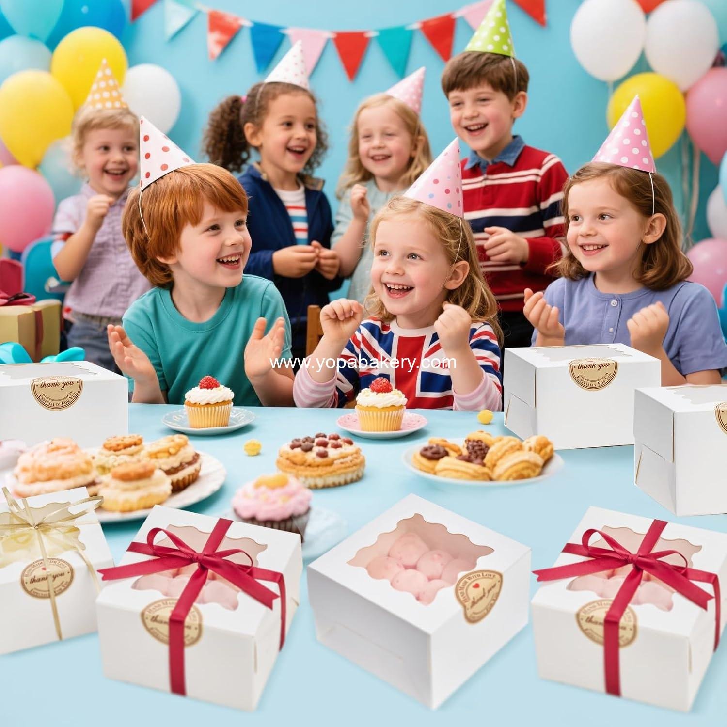 Wholesale 30pcs White Cookie Boxes with Window, 4x4x2.5 Inches Small Bakery Boxes with Stickers for Mini Cakes, Macarons, Cupcakes, Treats, Desserts, Candy, Donuts, Cookies, Strawberries, Chocolate Factory