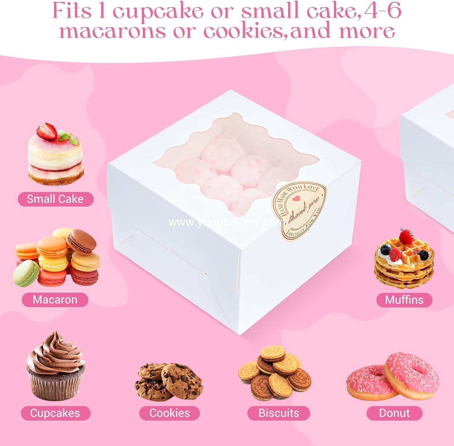 Wholesale 30pcs White Cookie Boxes with Window, 4x4x2.5 Inches Small Bakery Boxes with Stickers for Mini Cakes, Macarons, Cupcakes, Treats, Desserts, Candy, Donuts, Cookies, Strawberries, Chocolate Factory