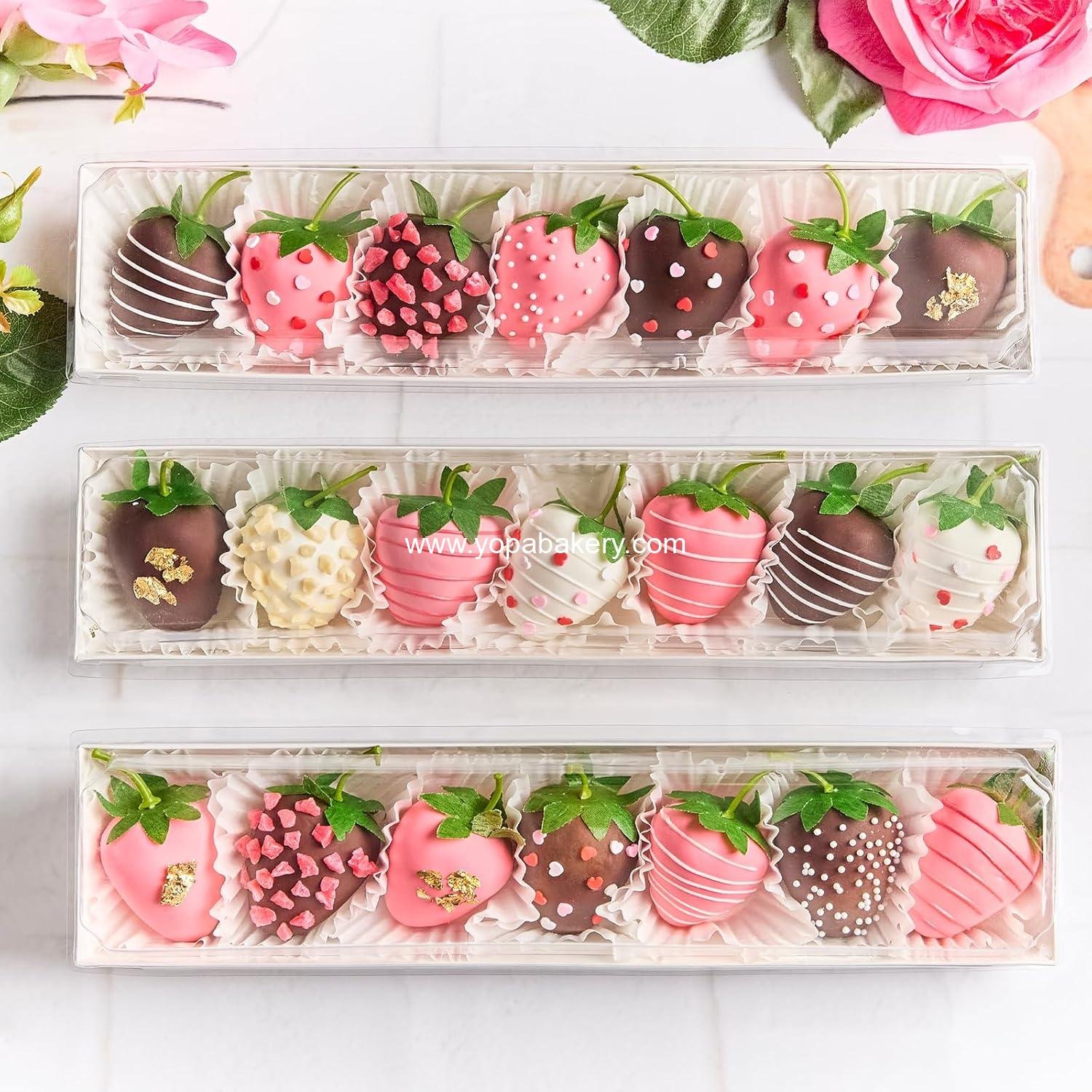 Wholesale 25 Pack Strawberry Boxes with Clear Lids, Disposable Macaron Dessert Containers for Chocolate Covered Strawberries, Cookies, Cocoa Bombs, and Truffles - Factory