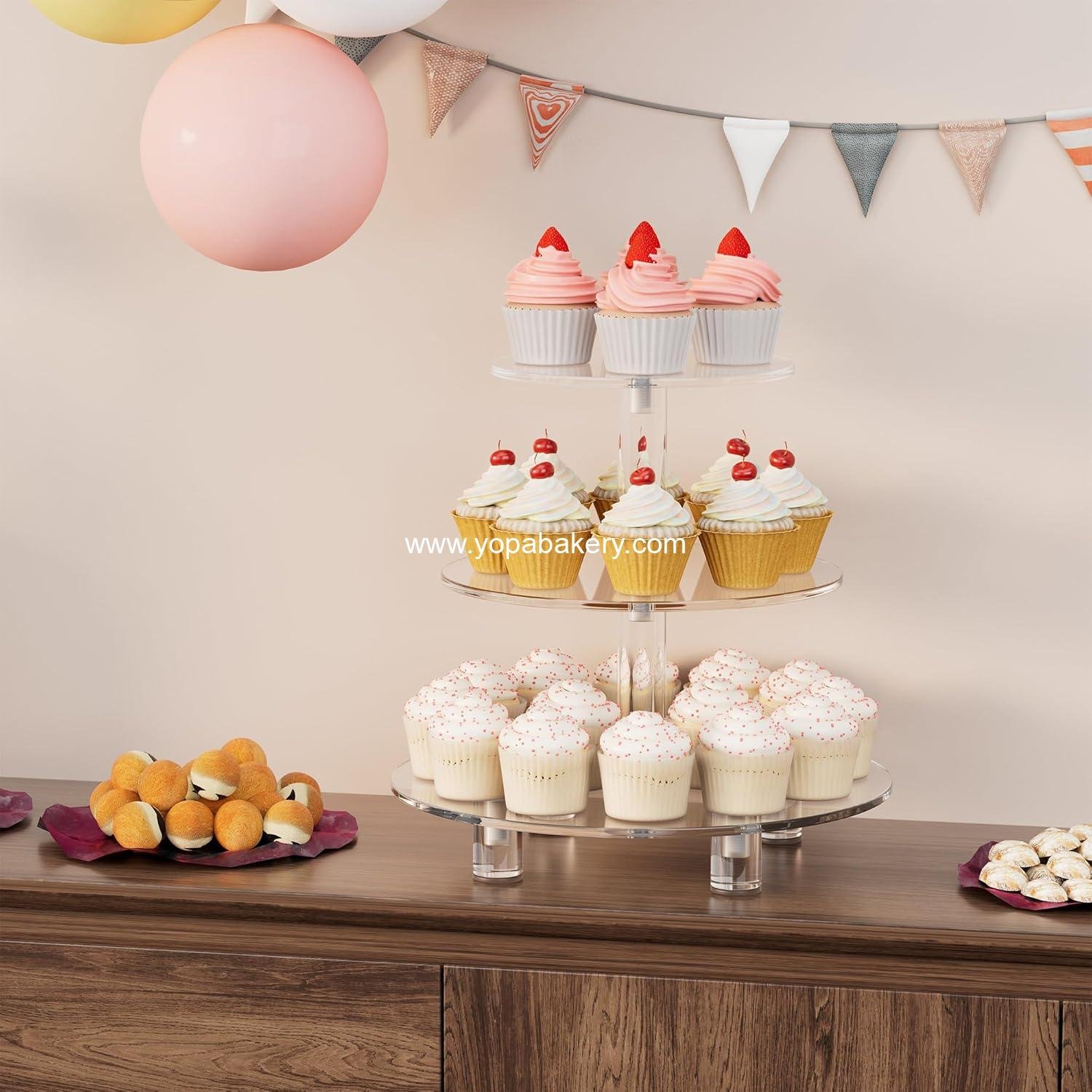Wholesale 3 Tier Cupcake Stand - 4mm Thick Heavy Duty Acrylic Dessert Display Trays, 10