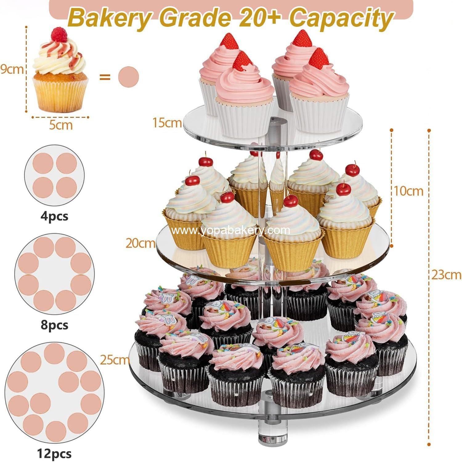 Wholesale 3 Tier Cupcake Stand - 4mm Thick Heavy Duty Acrylic Dessert Display Trays, 10