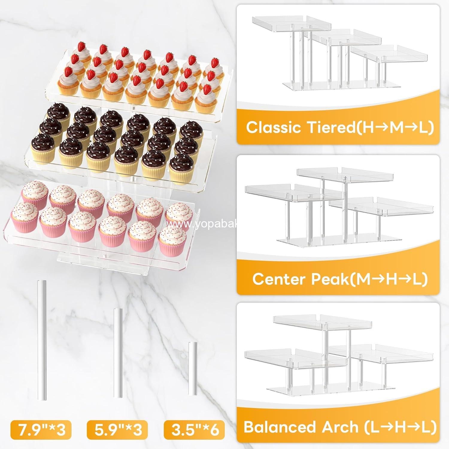 OEM 3 Tier Cupcake Stand, Transparent Acrylic Dessert Display Set, Adjustable Tiered Holder Tower for Baking and Serving at Weddings, Baby Showers, and Birthday Parties - Factory