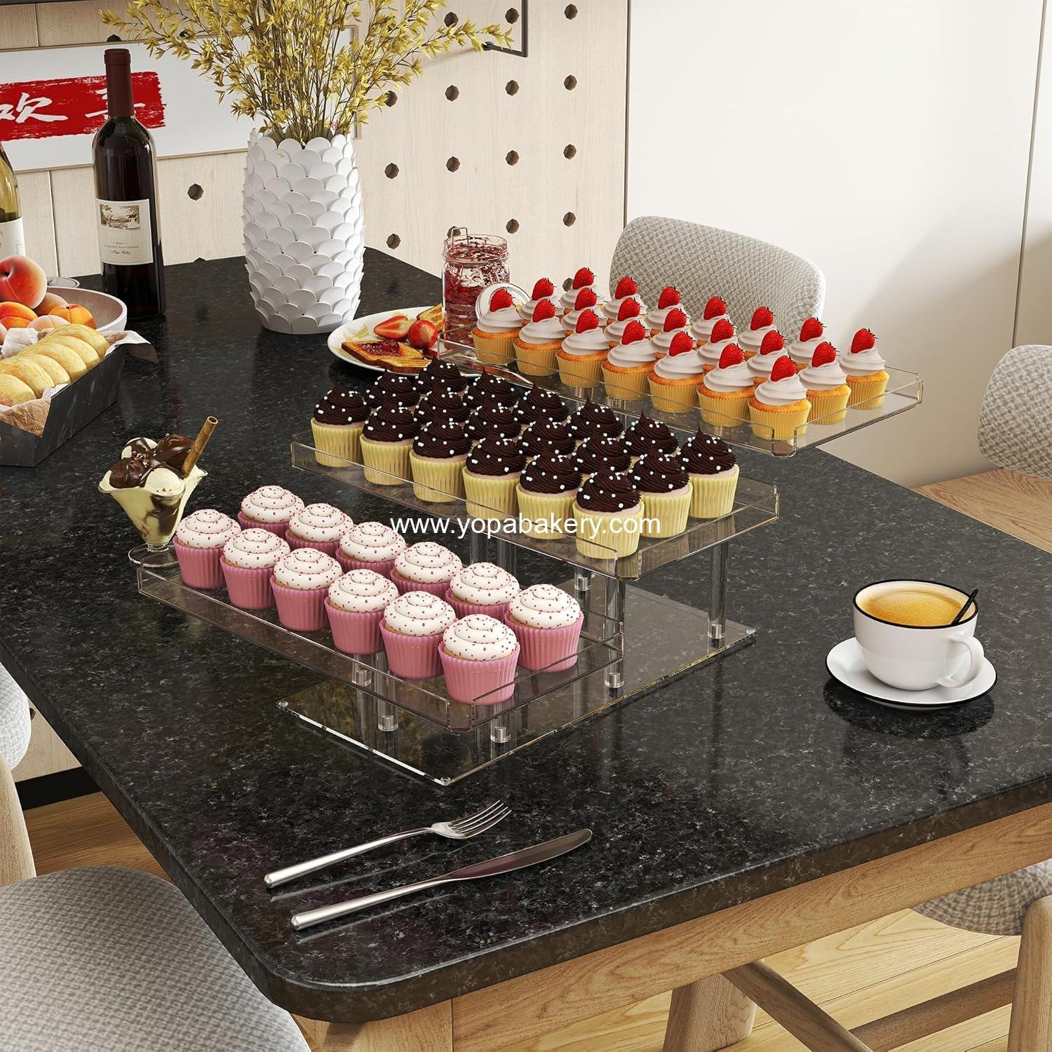 OEM 3 Tier Cupcake Stand, Transparent Acrylic Dessert Display Set, Adjustable Tiered Holder Tower for Baking and Serving at Weddings, Baby Showers, and Birthday Parties - Factory