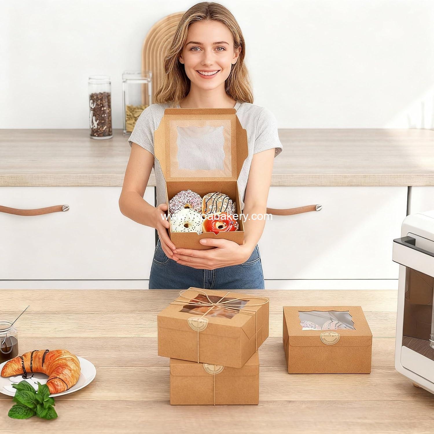 Wholesale 50 Pack Cookie Boxes with Window, 6x6x3 Inches Bakery Boxes for Cookies, Pastries, Desserts, Cakes, Donuts, Macarons, Includes 50 Stickers and 5 Bundles of Twine, Factory Wholesale 50 Pack Cookie Boxes with Window, 6x6x3 Inches Bakery Boxes for Cookies, Pastries, Desserts, Cakes, Donuts, Macarons, Includes 50 Stickers and 5 Bundles of Twine, Factory