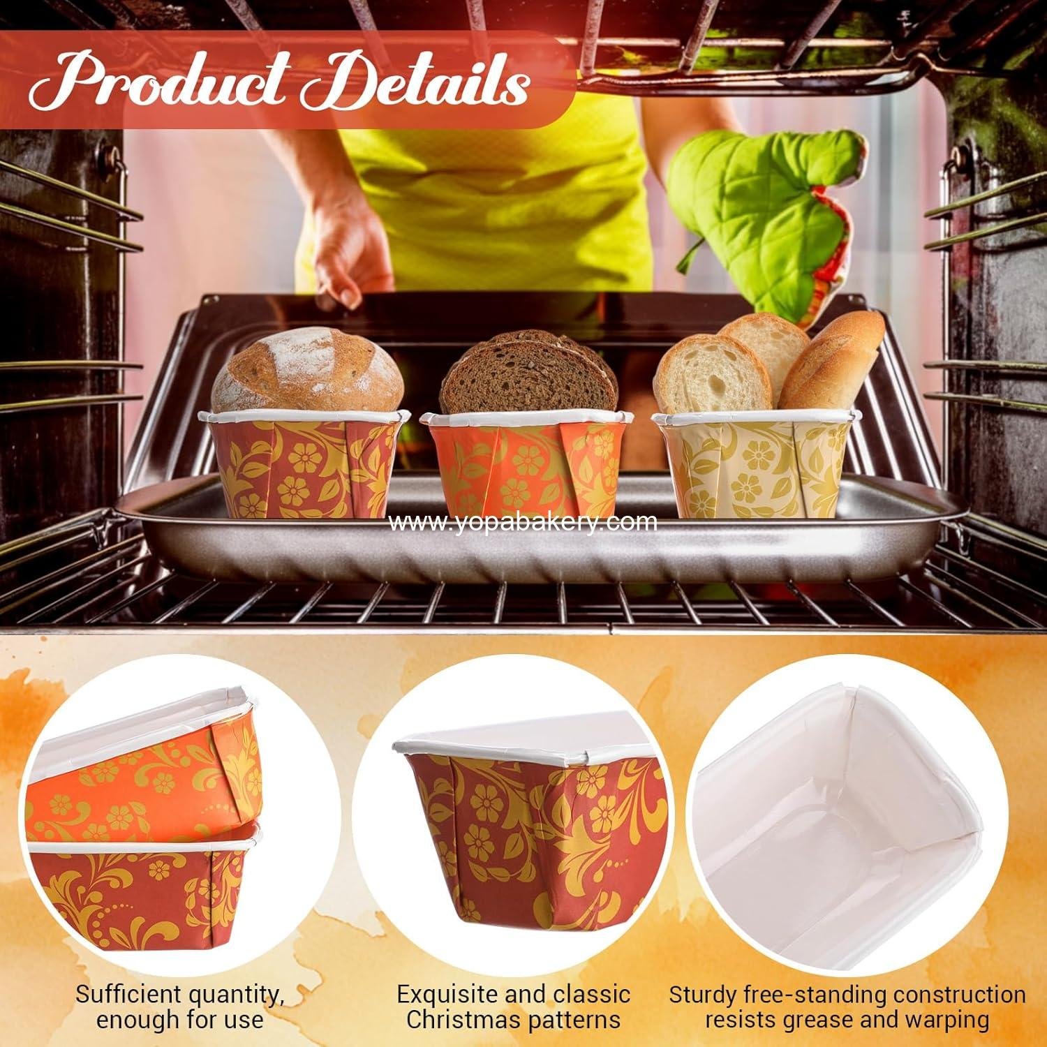 Wholesale 100 Sets Paper Loaf Pans for Baking 6.3 x 2.2 x 2.2 Inch Mini Disposable Cake Liners with Clear Plastic Bags and Ties for Fall and Christmas Rectangle Bread Mold for Bakery Factory