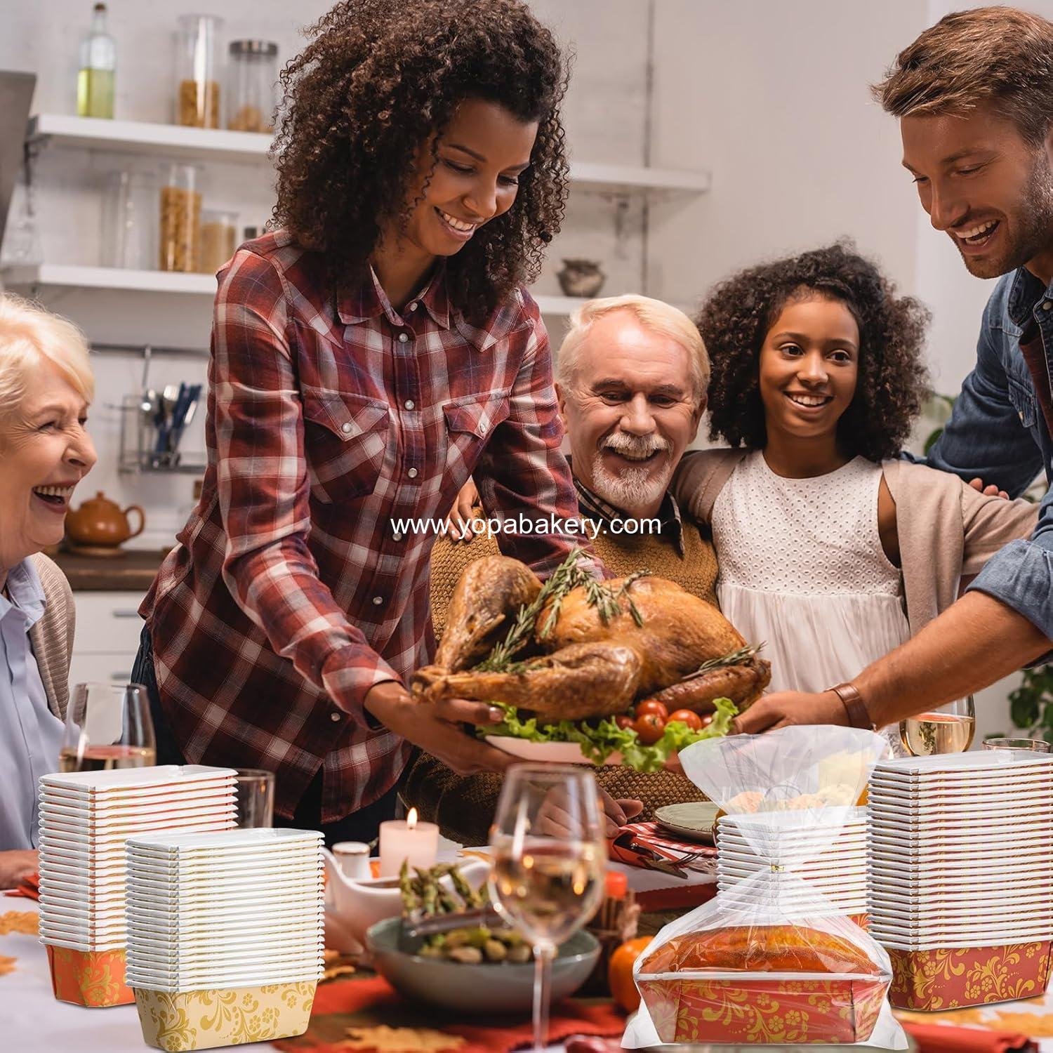 Wholesale 100 Sets Paper Loaf Pans for Baking 6.3 x 2.2 x 2.2 Inch Mini Disposable Cake Liners with Clear Plastic Bags and Ties for Fall and Christmas Rectangle Bread Mold for Bakery Factory