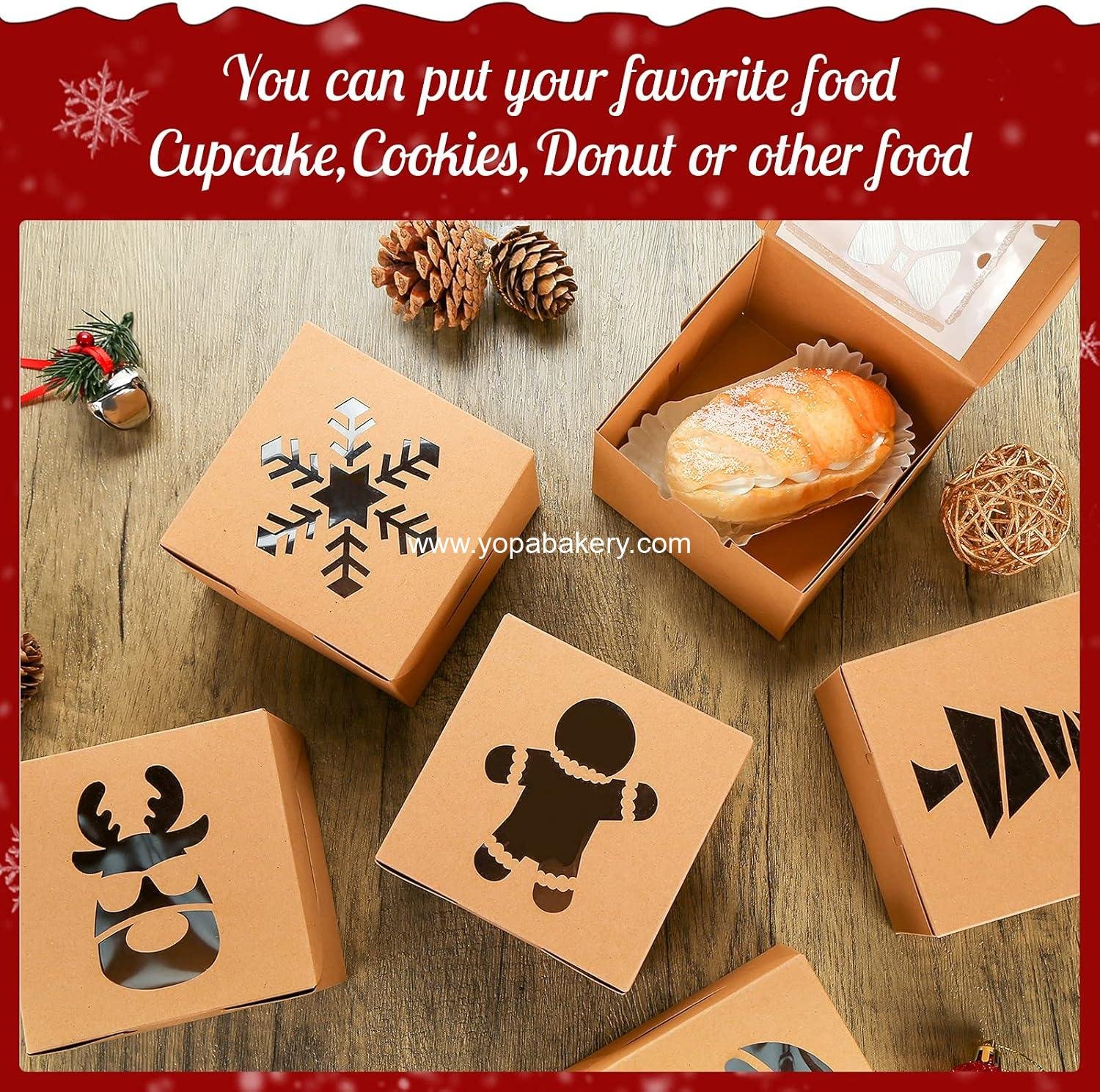 Wholesale Christmas Cookie Boxes, 18 PCS Xmas Cookie Tins with Window, 6 Designs Treat Containers for Pastries, Cupcakes, Muffins, Brownies, Doughnuts - Factory