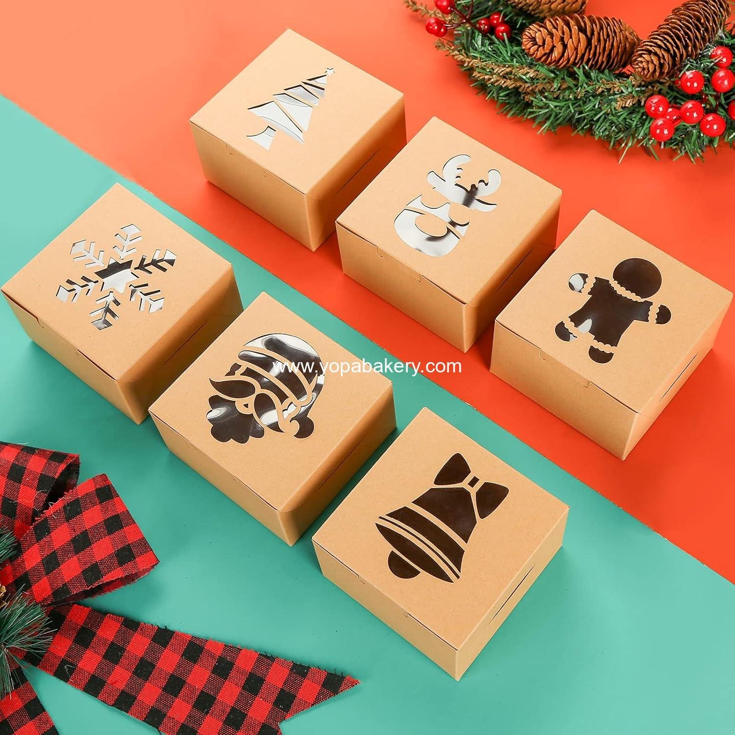 Wholesale Christmas Cookie Boxes, 18 PCS Xmas Cookie Tins with Window, 6 Designs Treat Containers for Pastries, Cupcakes, Muffins, Brownies, Doughnuts - Factory