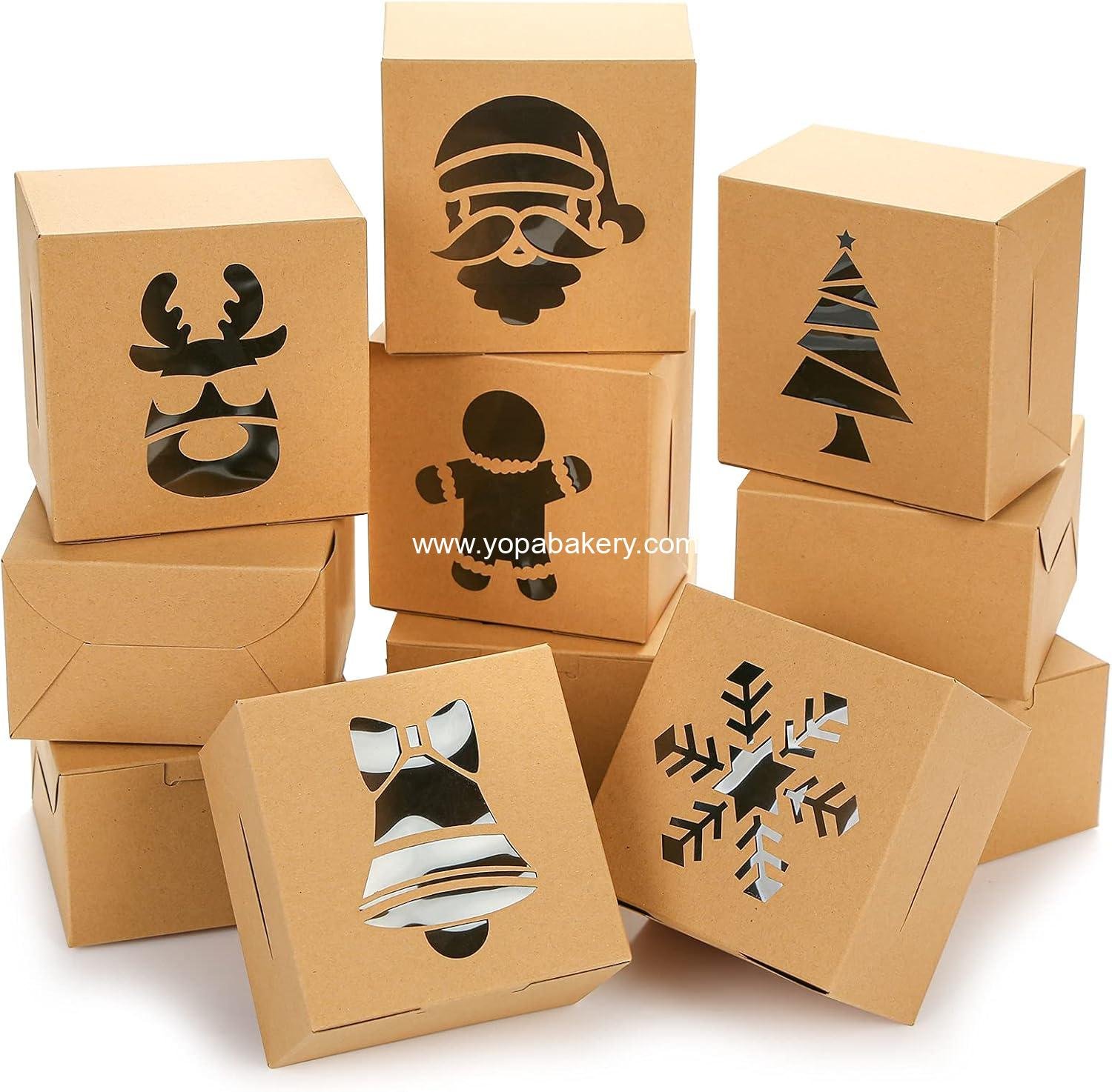 Christmas Cookie Boxes,18PCS Christmas Cookie Tins,Xmas Treat Boxes with Window,6 Designs Cupcake Containers for Treats Pastry Dessert Cupcakes Muffins Brownies, Doughnut