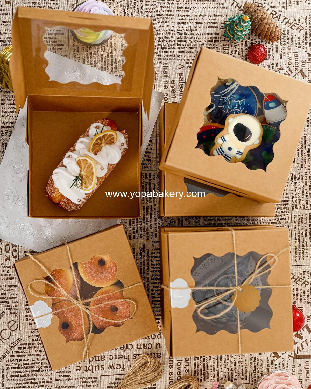 Wholesale Kraft Cookie Boxes with Window - 60 Packs 6x6x3 Brown Bakery Boxes for Cookies, Pastries, Cupcakes, Pies, Donuts Factory