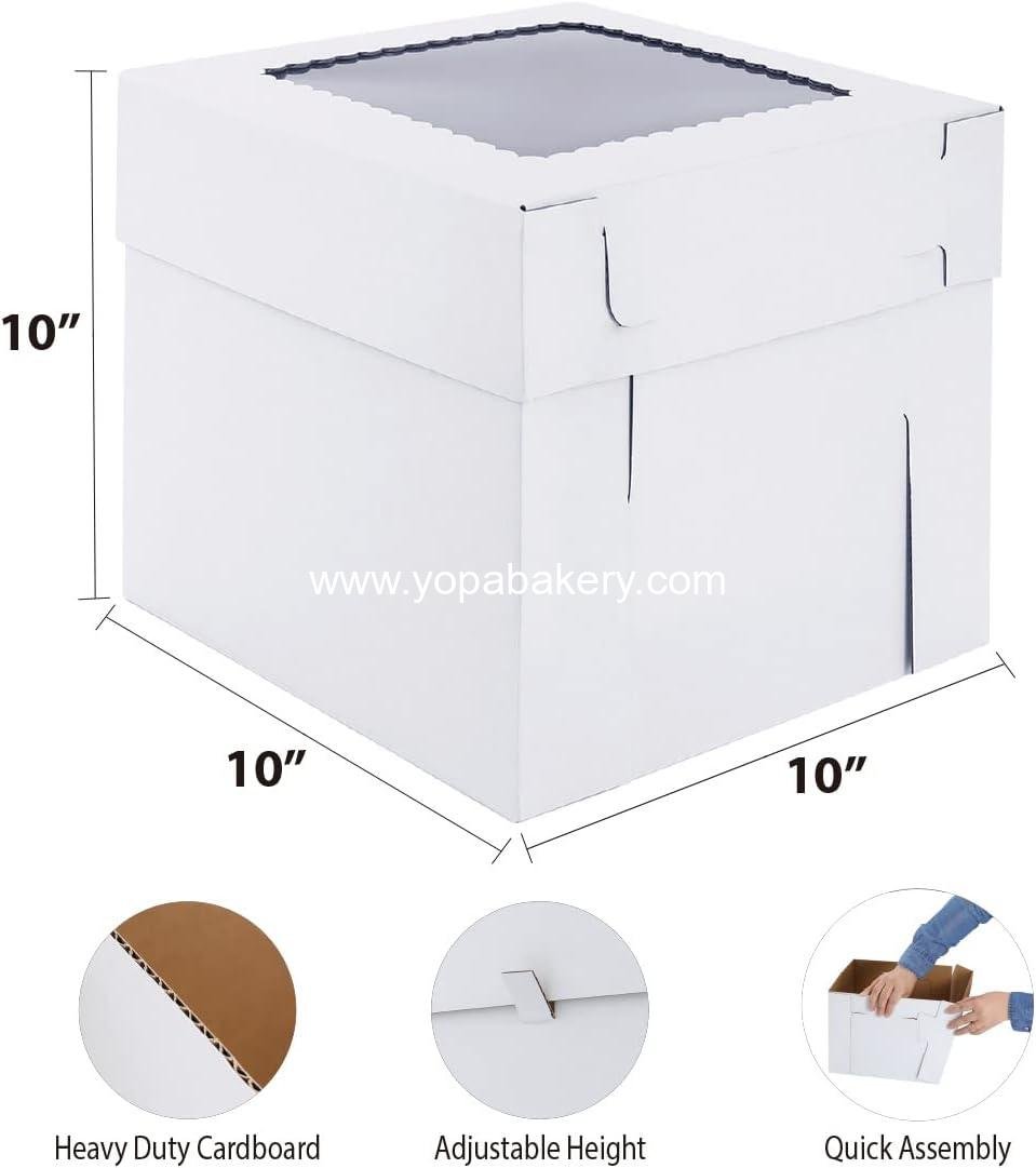Wholesale Tall Cake Boxes for Tiered Cakes 10x10x10 Inch [10 Pack] Sturdy Bakery Box with Window, White Disposable Cake Carrier, Birthday Cake Containers Factory