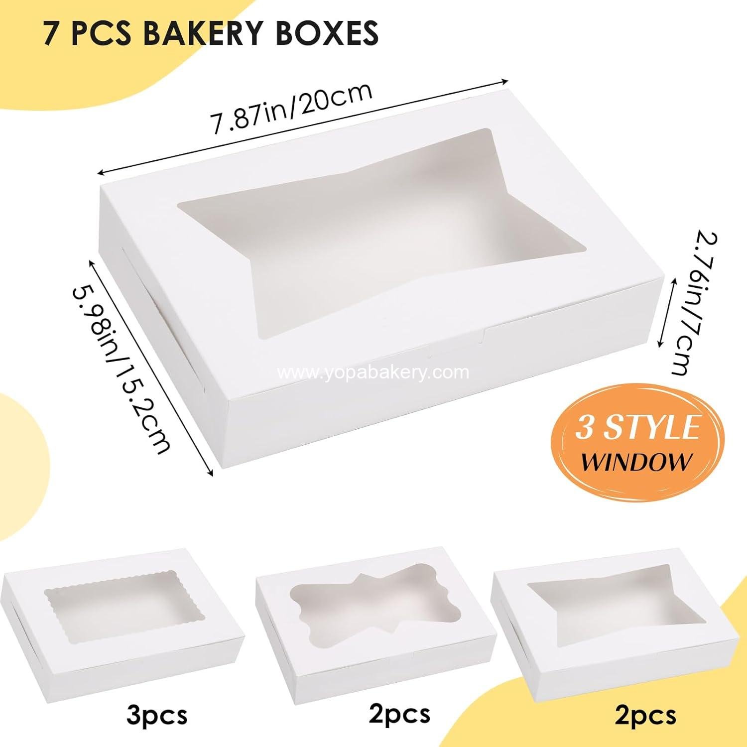 Wholesale 7pcs Cookie Boxes, 12x8x2.5 Inches White Bakery Boxes with 3 Window Styles for Treats, Pastries, and Cake Pops - Manufacturer