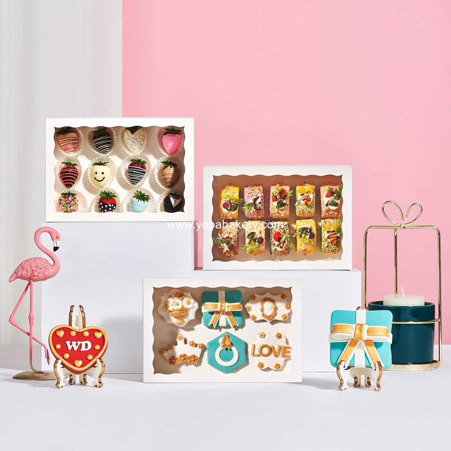 Wholesale 4PCS Cookies Bakery Boxes 10 x 7 x 2.5 Inches with Window for Cakesicle, Chocolate Bombs, Macarons, and Chocolate Covered Strawberries - Factory