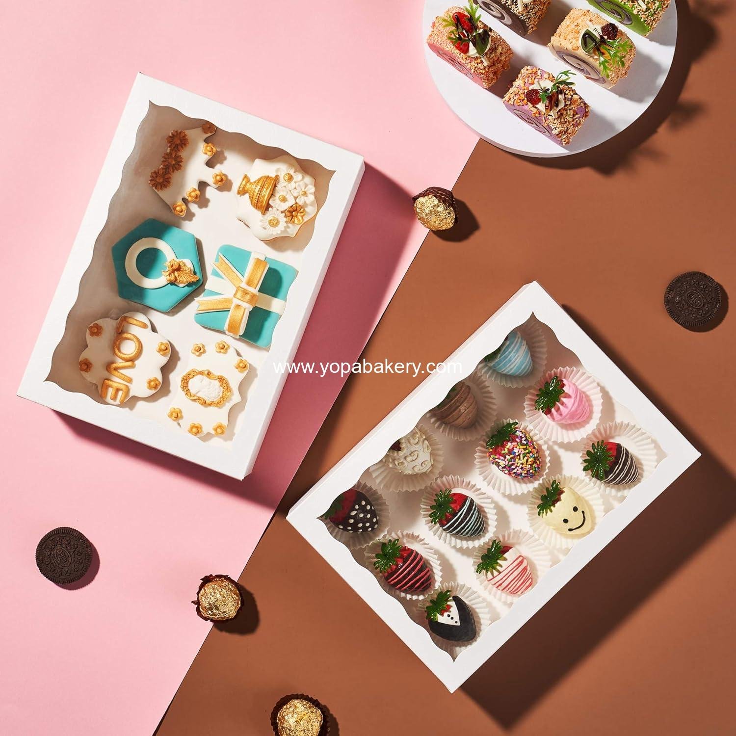 Wholesale 4PCS Cookies Bakery Boxes 10 x 7 x 2.5 Inches with Window for Cakesicle, Chocolate Bombs, Macarons, and Chocolate Covered Strawberries - Factory