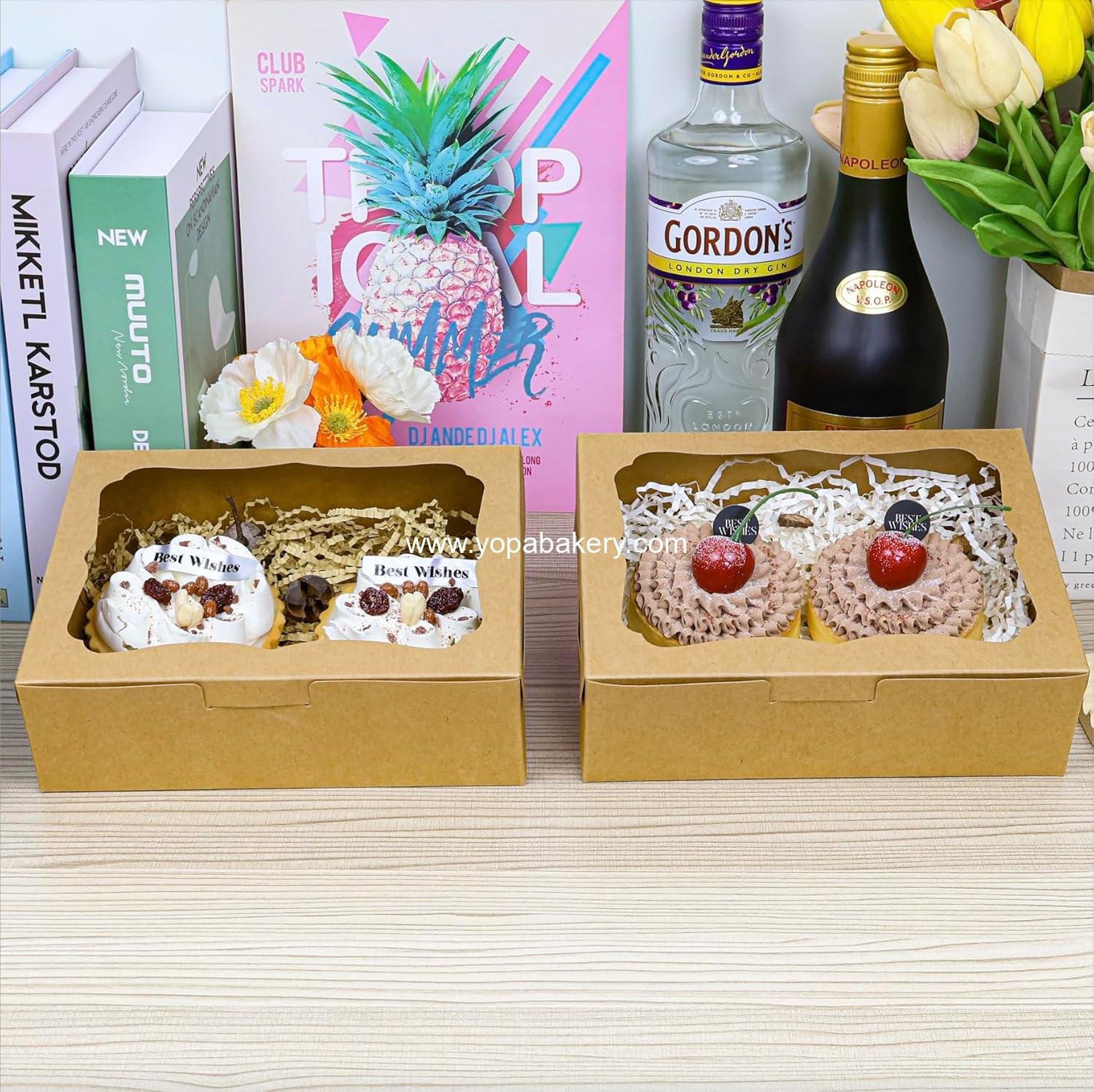 Wholesale 20pcs Brown Bakery Boxes with Window 8x6x2.5 Inches - Cookie, Treat, Dessert, Donut, Muffin Boxes for Pastry, Candy, Small Cake, Cupcake, Gift Giving, Party, Factory