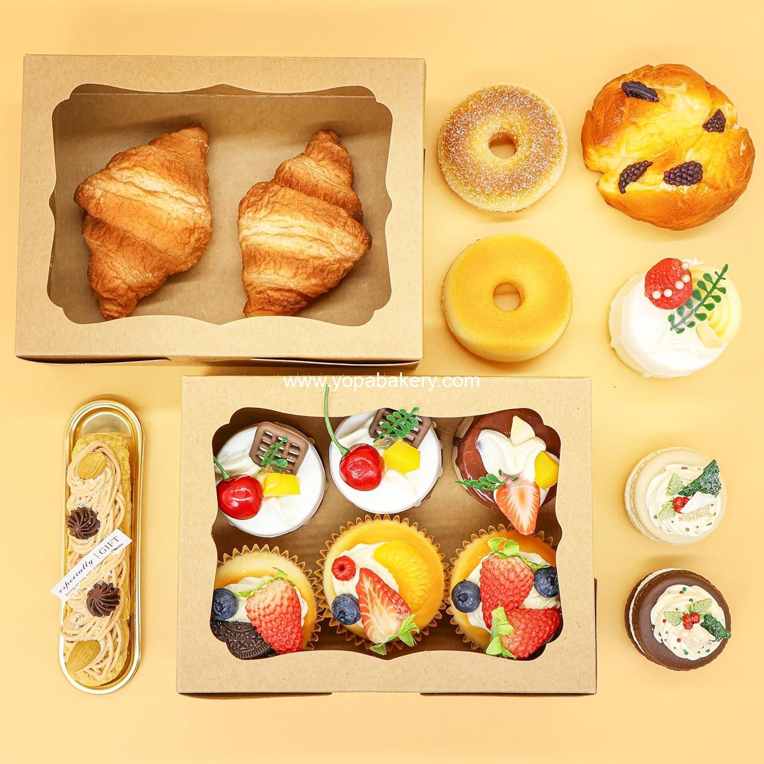 Wholesale 20pcs Brown Bakery Boxes with Window 8x6x2.5 Inches - Cookie, Treat, Dessert, Donut, Muffin Boxes for Pastry, Candy, Small Cake, Cupcake, Gift Giving, Party, Factory