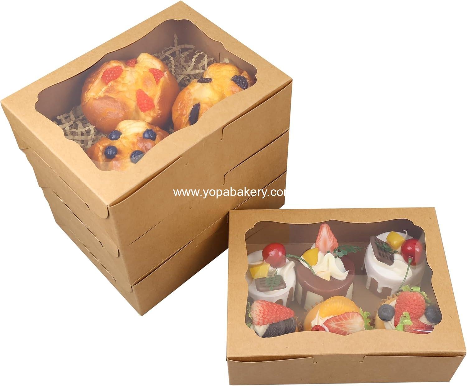 Wholesale 20pcs Brown Bakery Boxes with Window 8x6x2.5 Inches - Cookie, Treat, Dessert, Donut, Muffin Boxes for Pastry, Candy, Small Cake, Cupcake, Gift Giving, Party, Factory